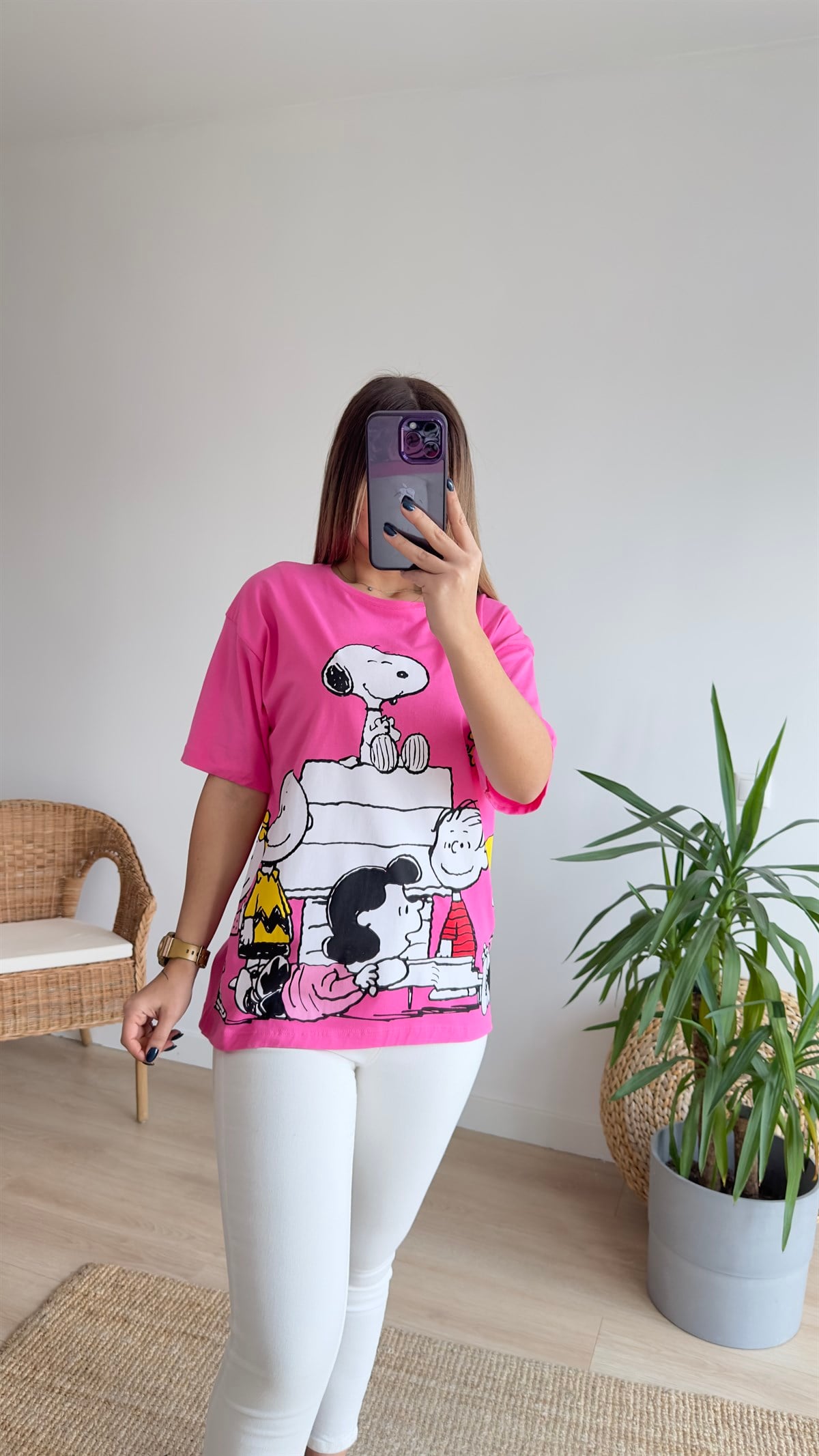 Snoopy Baskı Pembe Tshirt 