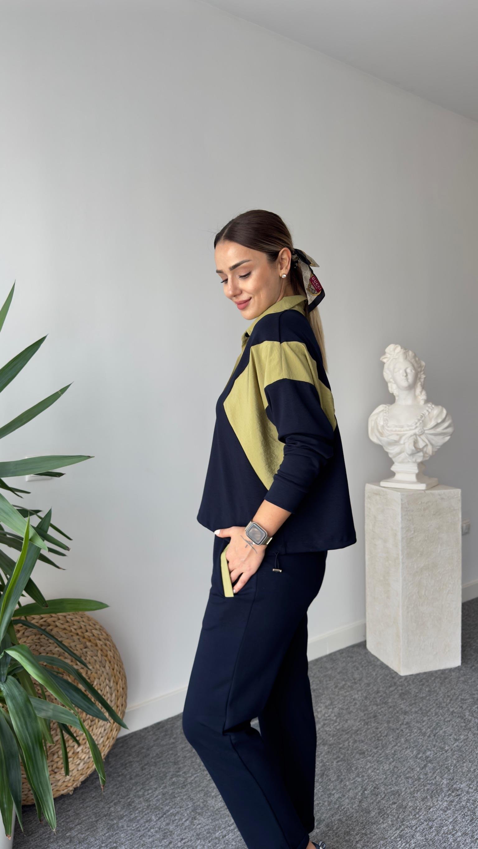 Afta Gömlek Yaka Yeşil Renk Geçişli Takım