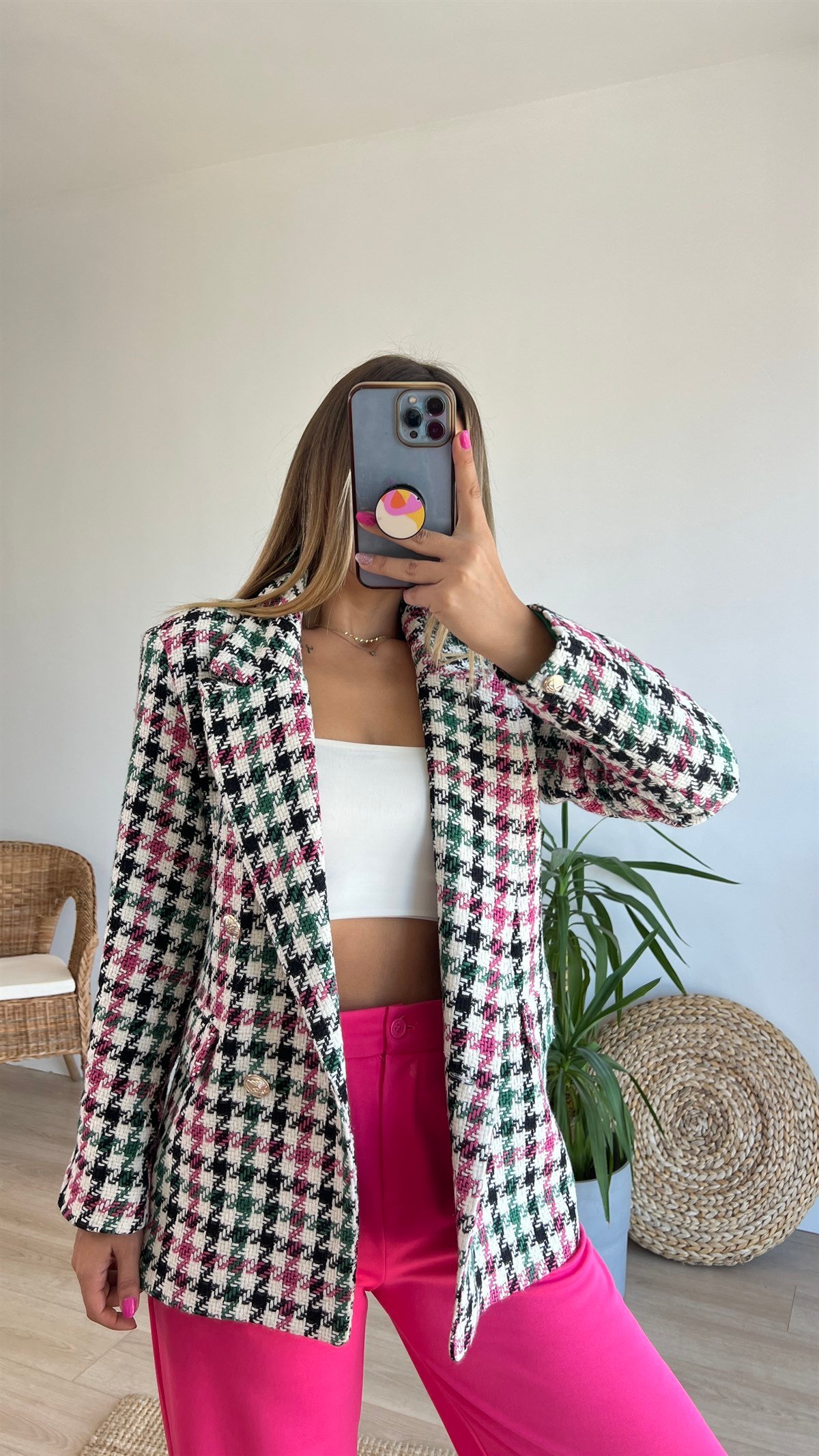 Renkli Tüvit Blazer Ceket 