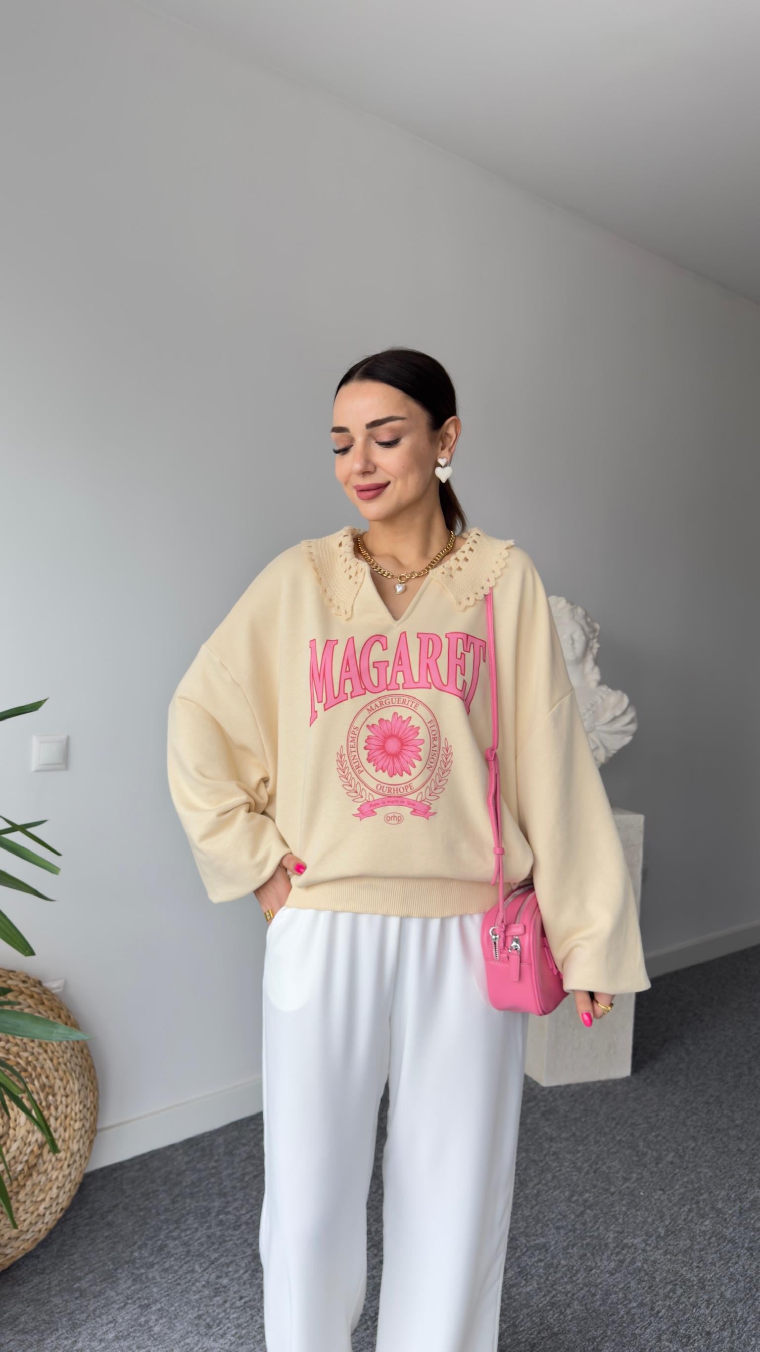 Magaret Yaka Dantel Detaylı Sweatshirt