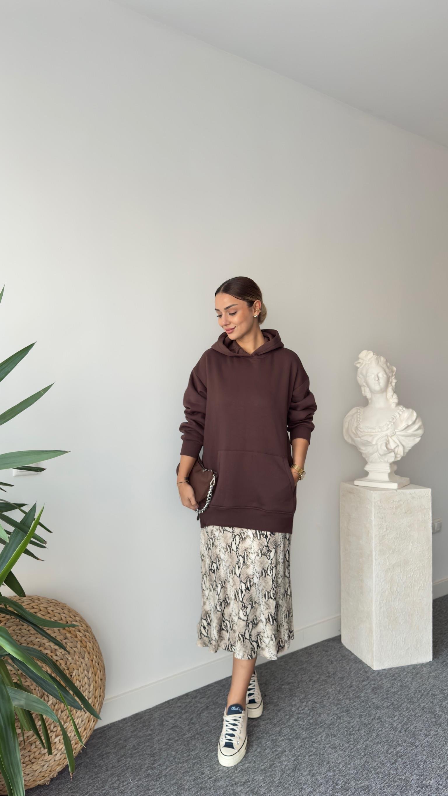 Fendy Yanlar Fermuarlı Salaş Kahve Sweatshirt