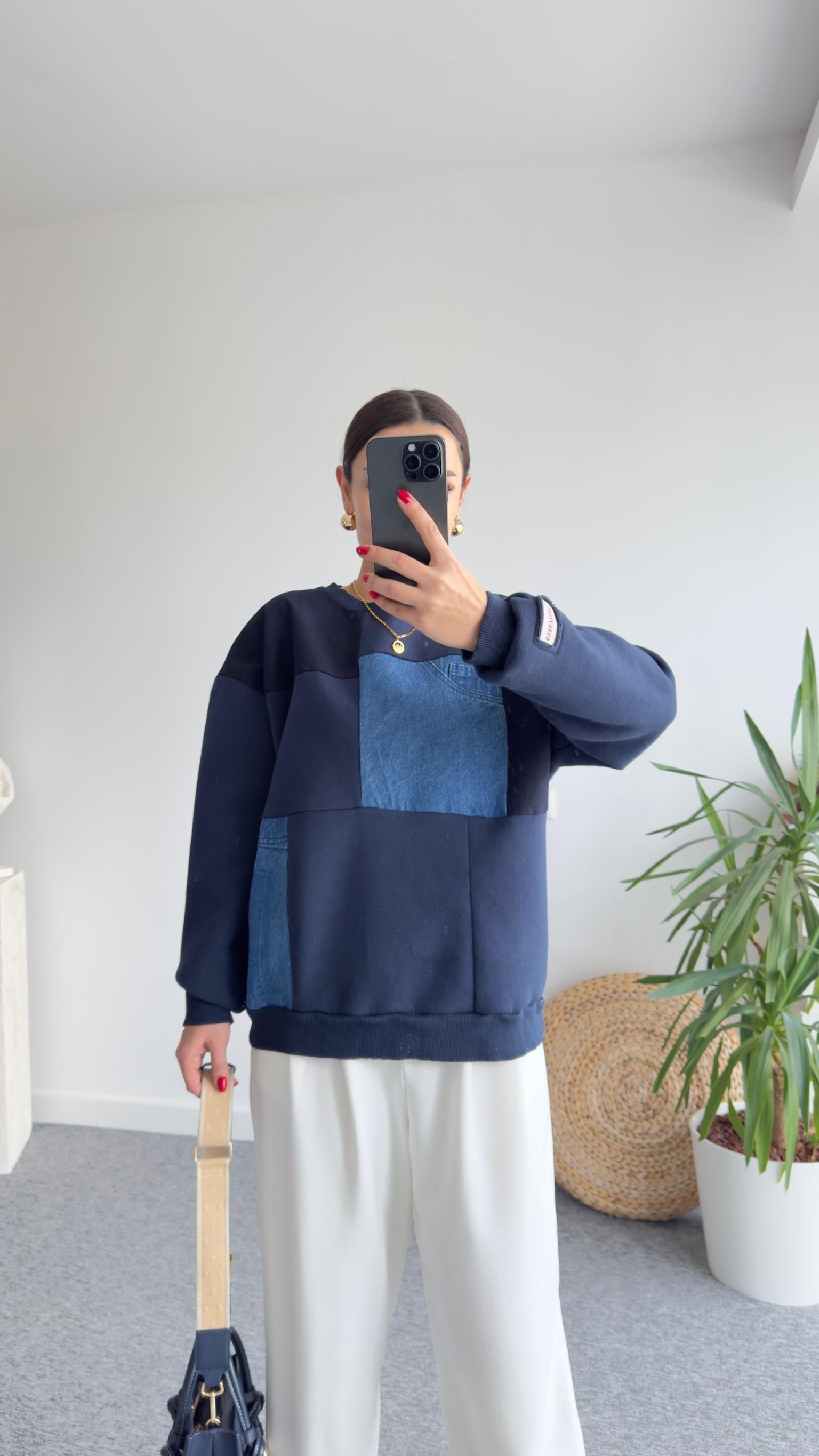 Kai Kot Parça Detay Lacivert Sweatshirt