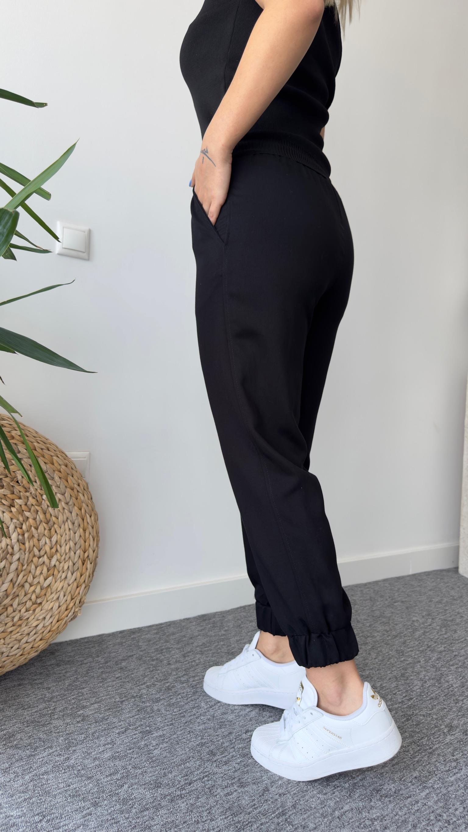 Paça Lastikli Siyah Modal Gabardin Pantolon
