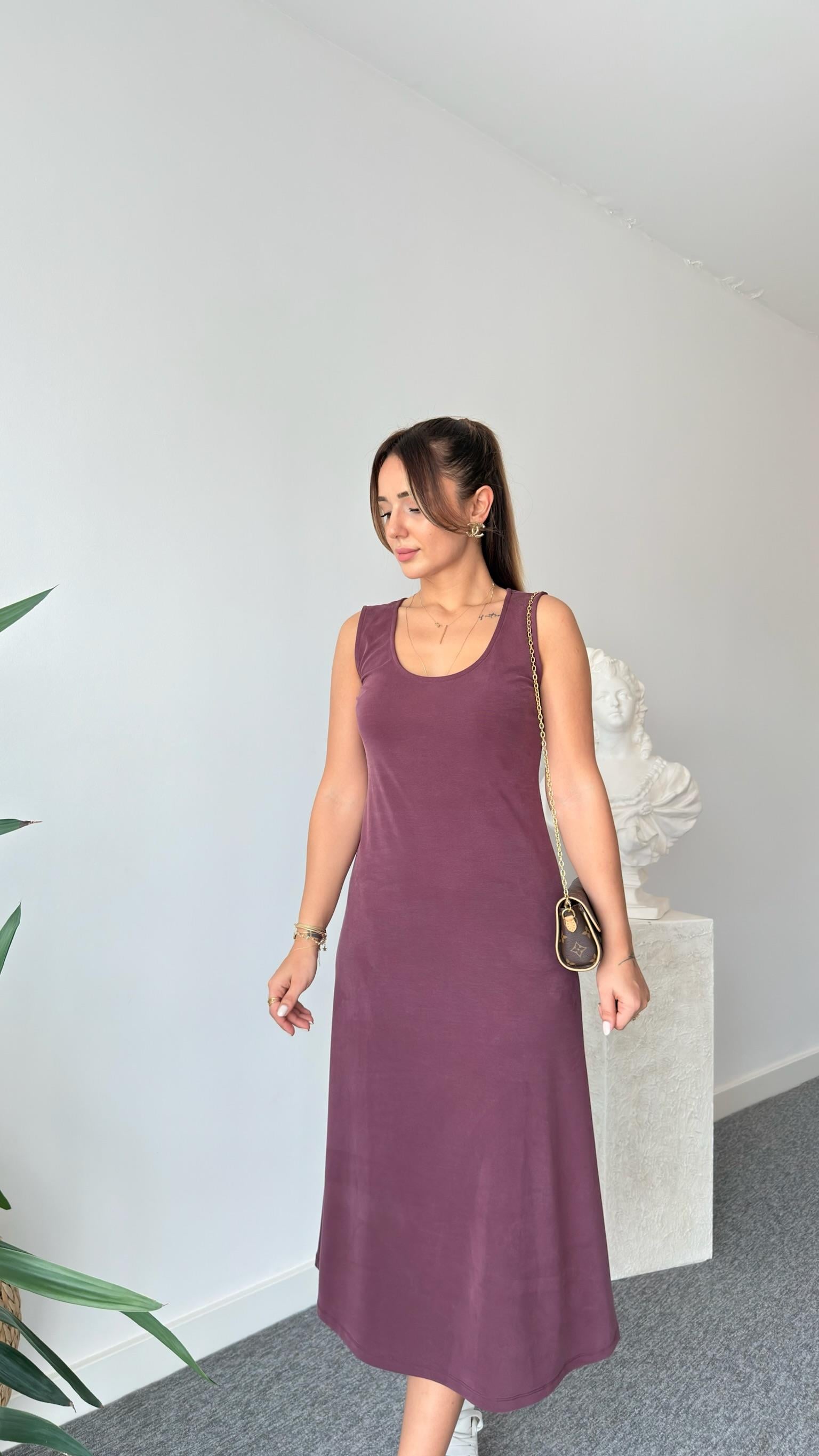 Bordo Mochi Basic Modal Elbise 