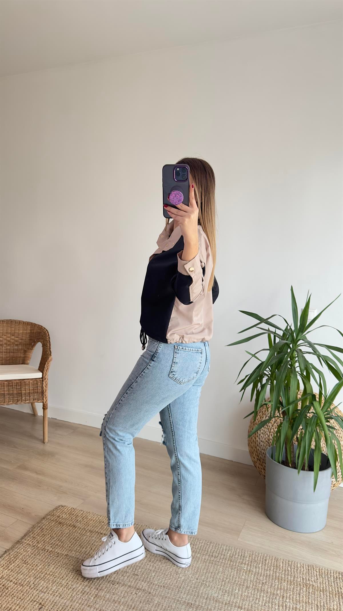 Sırtı Poplin Düğmeli Sweatshirt