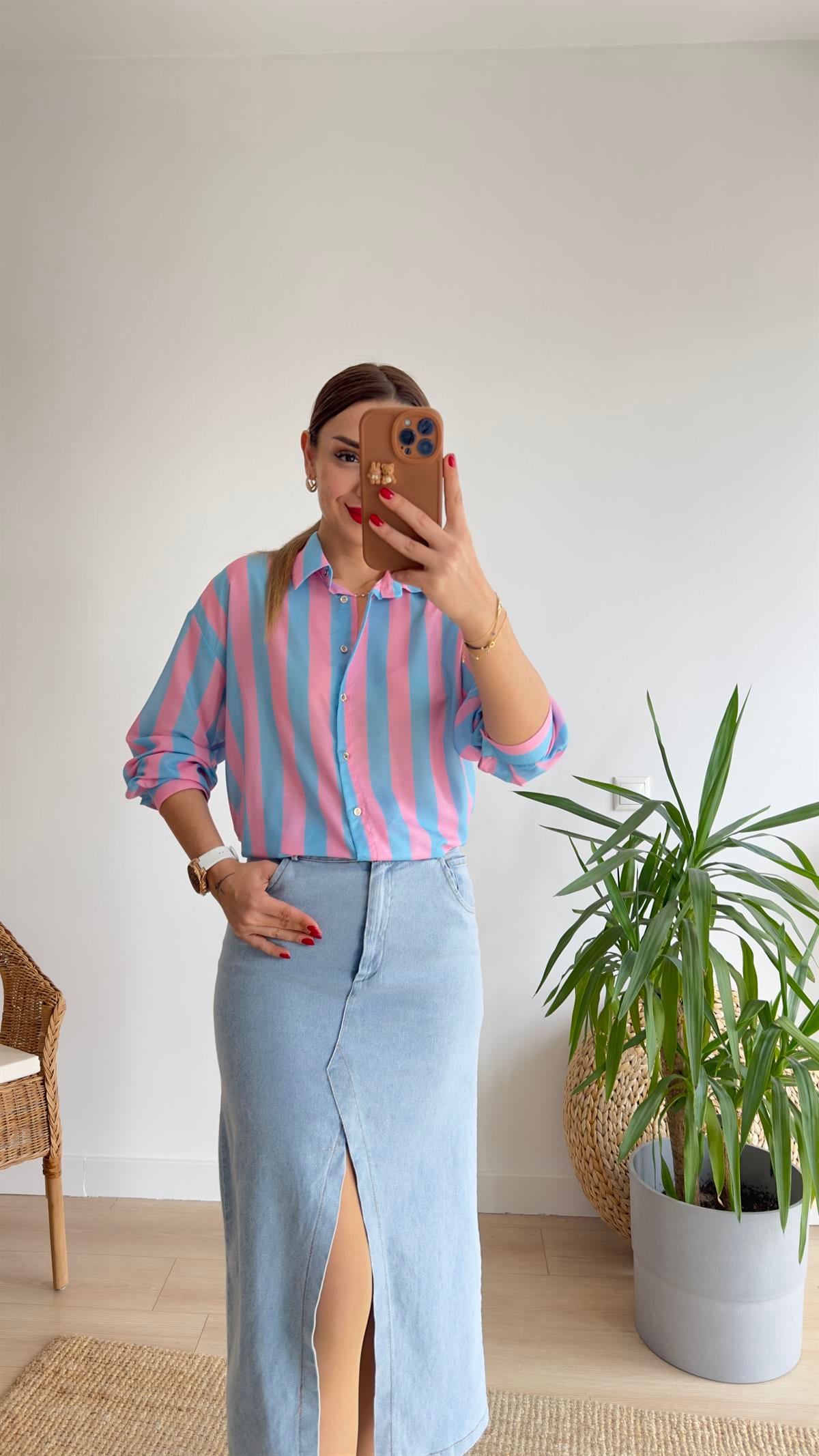 Ares Zra Model Pembe Çizgili Gömlek