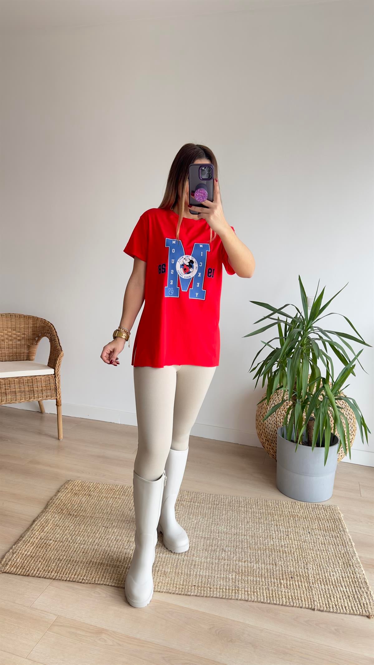 M Baskı Kırmızı Tshirt