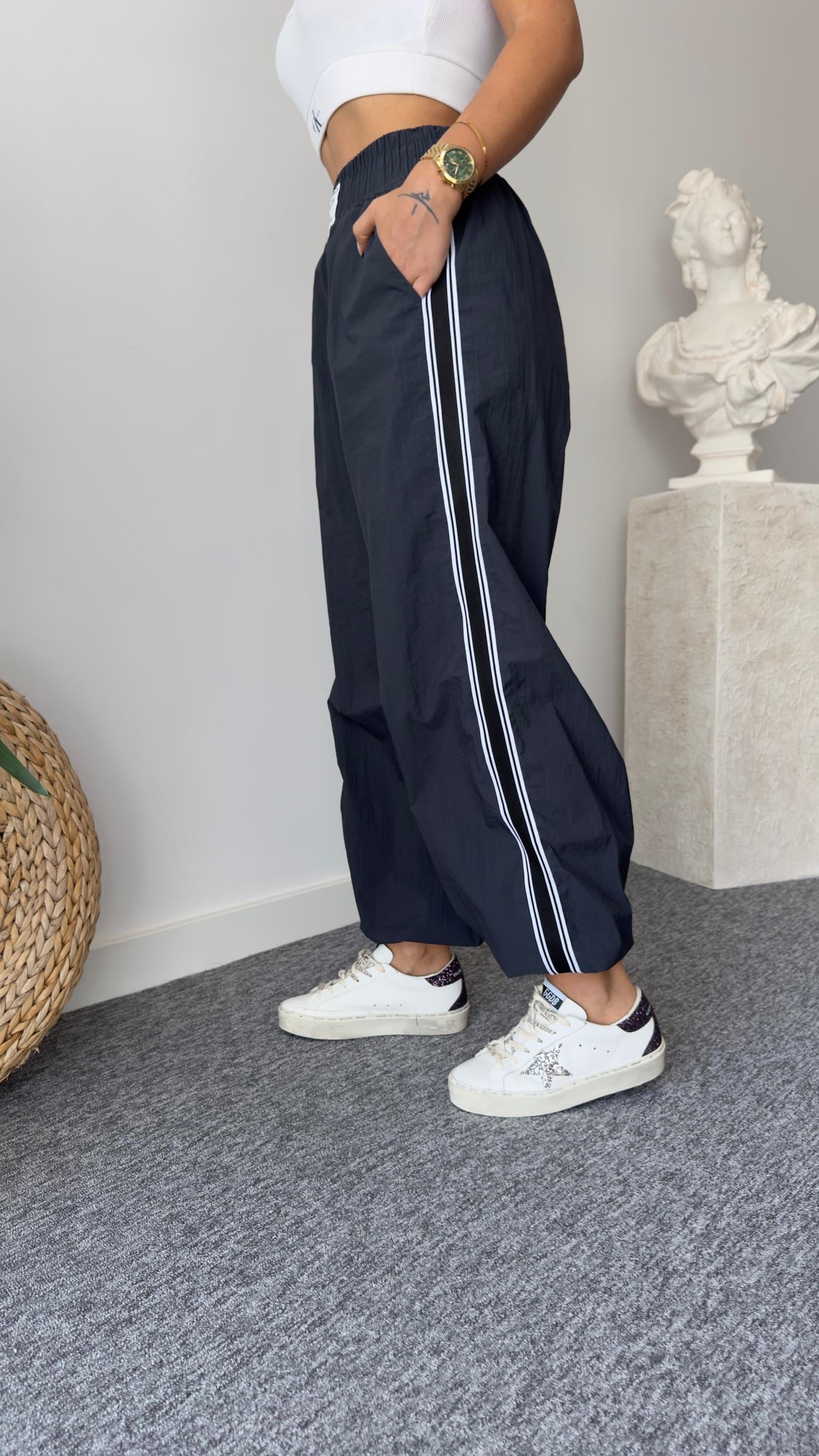 Paça Stoperli Şeritli Paraşüt Pantolon