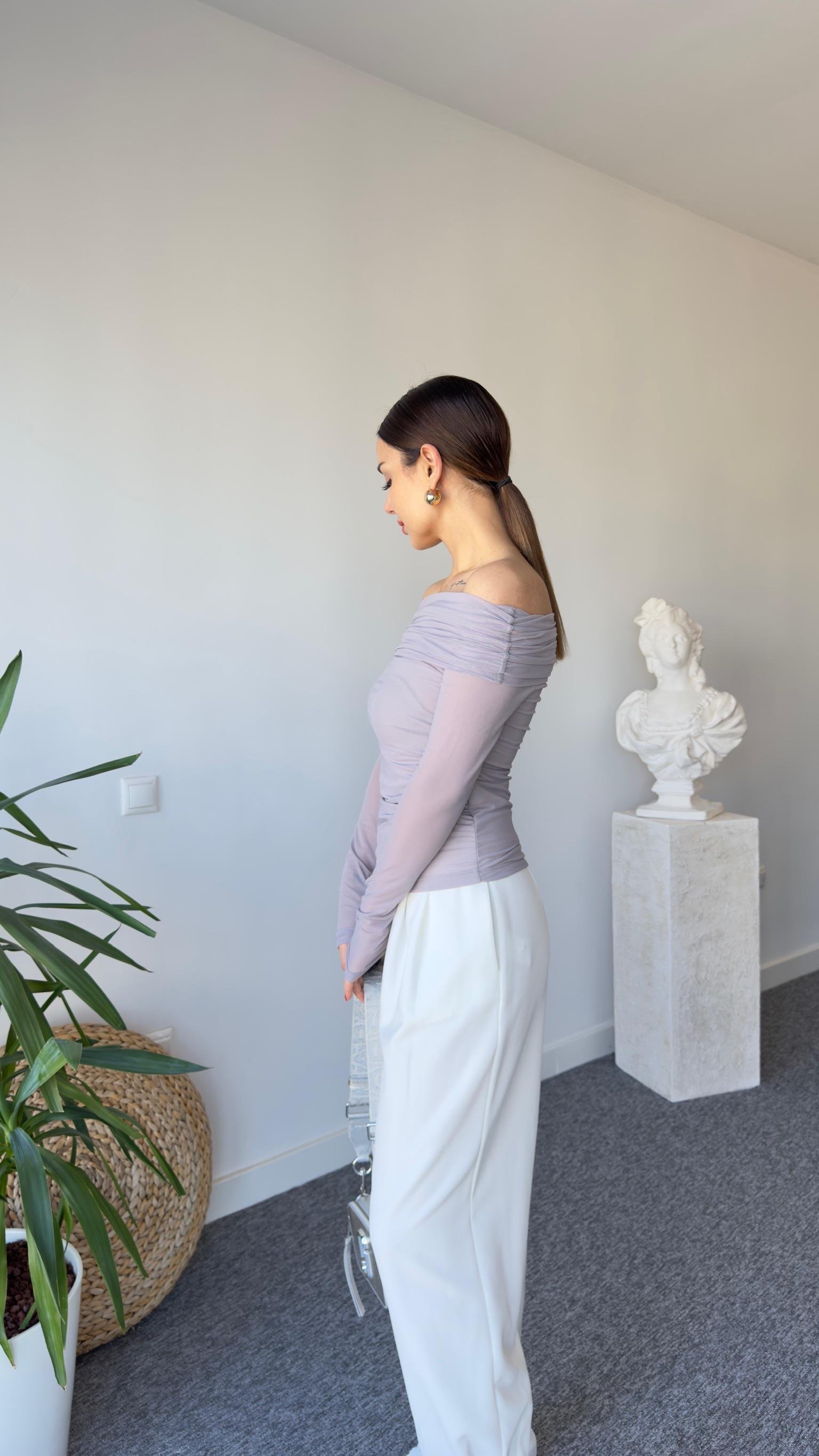 Madonna Yaka Büzgülü Gri Bluz