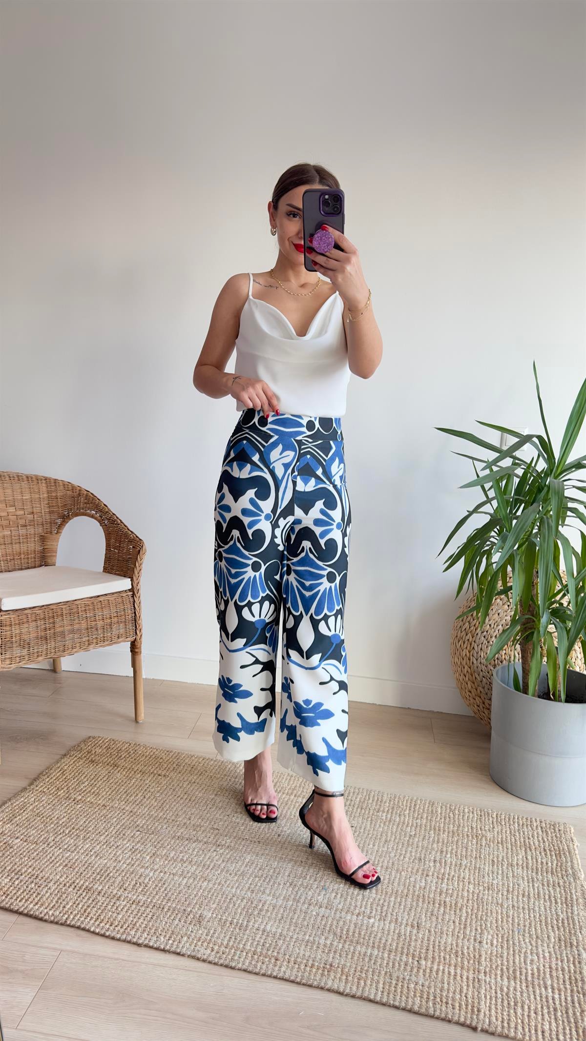 Culotte Mavi Desenli Pantolon