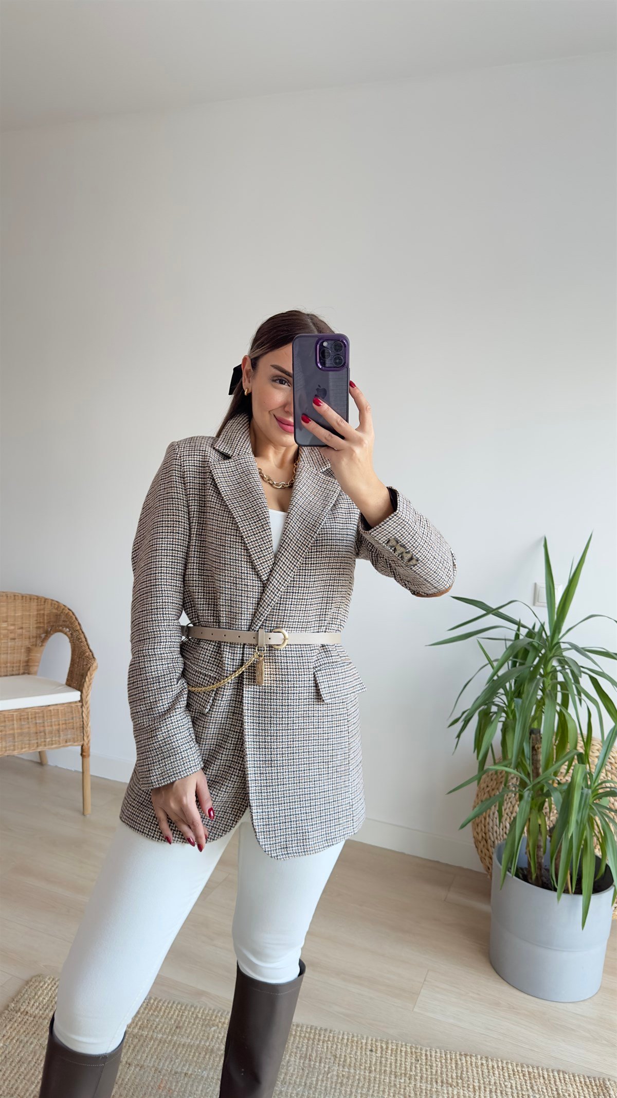 Kolları Yamalı Kahve Blazer Ceket