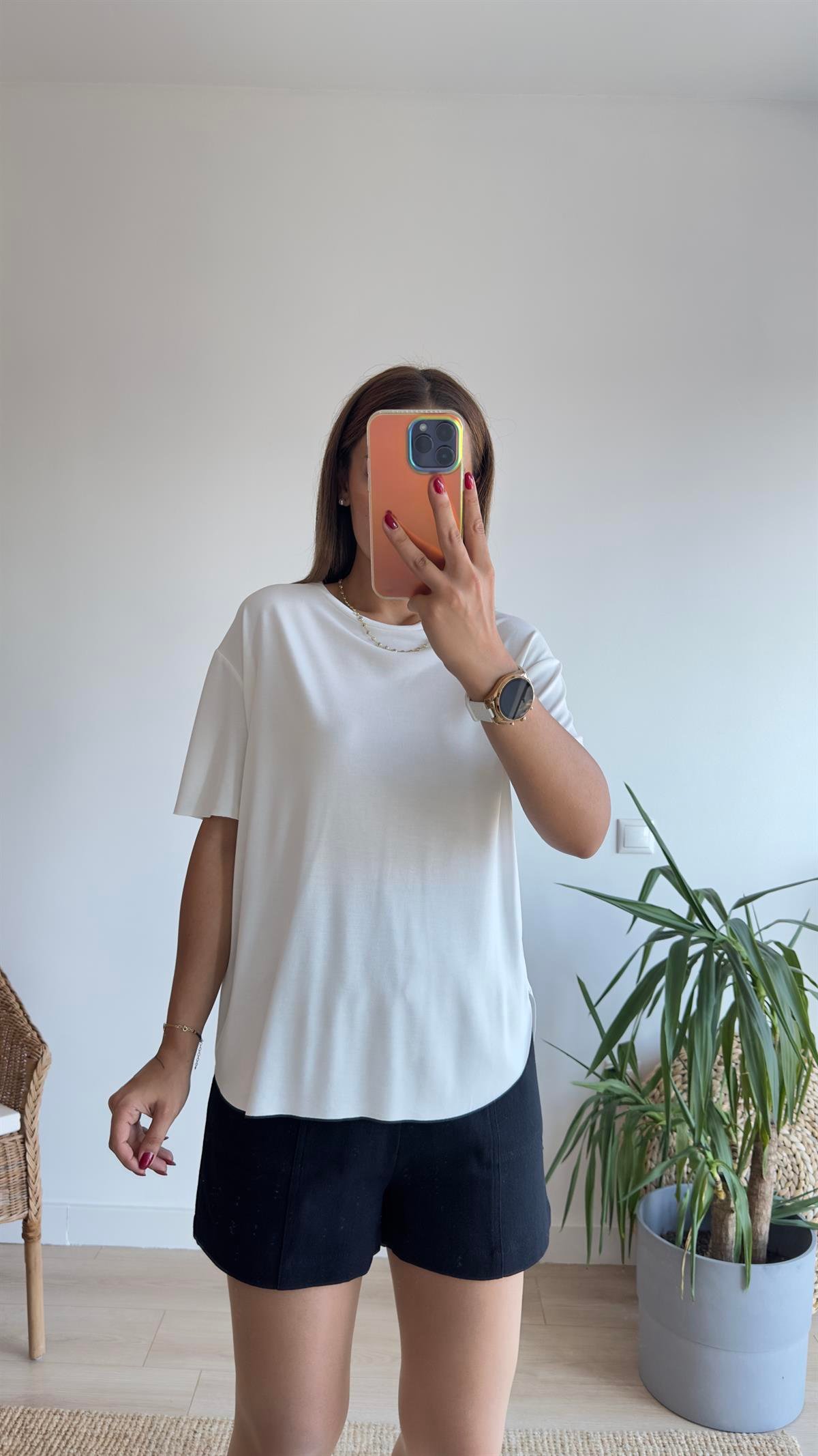 Beyaz Oys Lazer Kesim Tshirt
