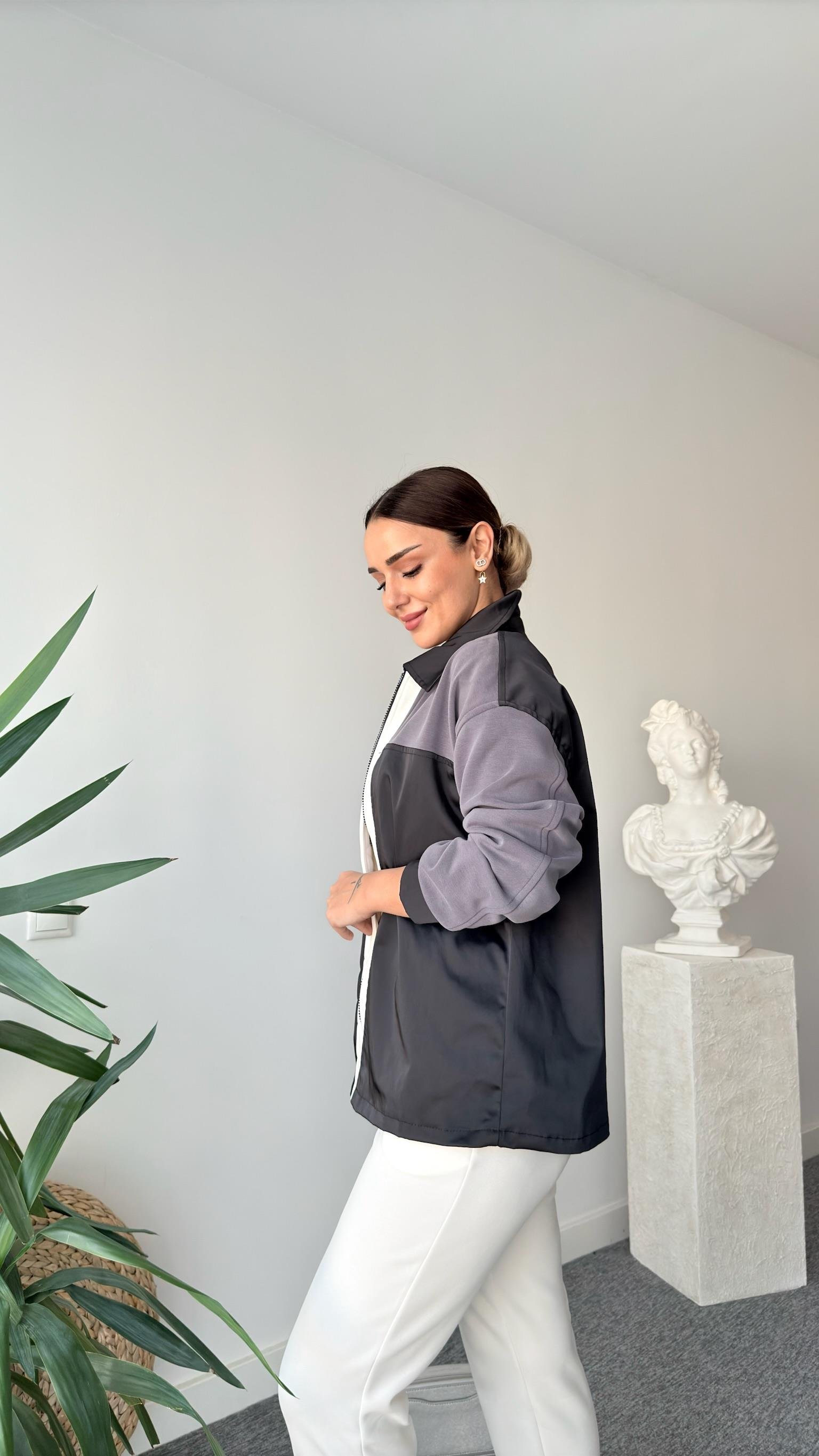 Beyaz Şeritli Astarlı Rozefin Ceket