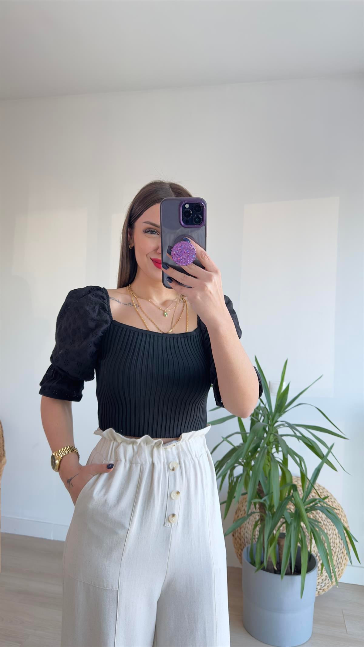 Kolları Fisto Siyah Triko