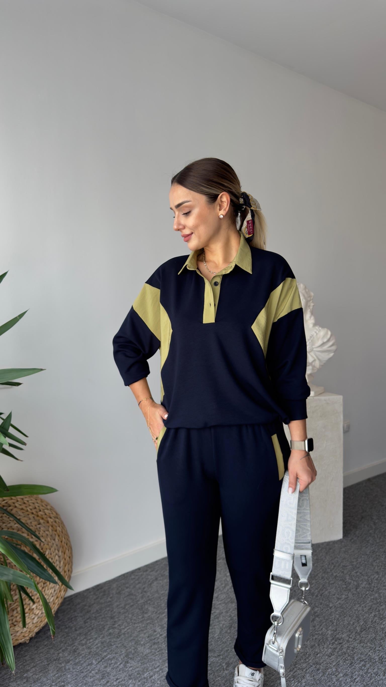 Afta Gömlek Yaka Yeşil Renk Geçişli Takım