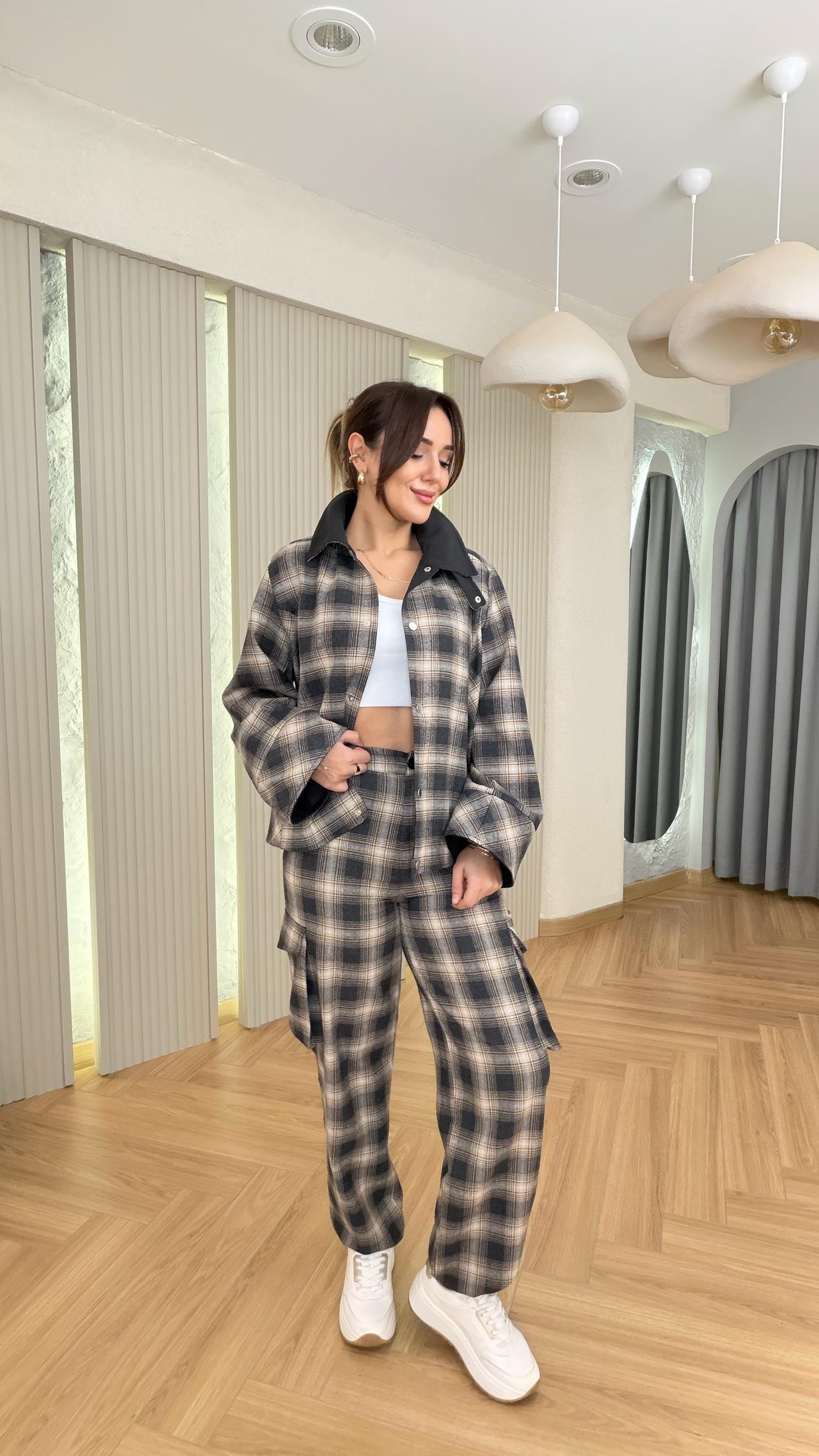 Loreti Ekose Desenli Ceket Pantolon Takım