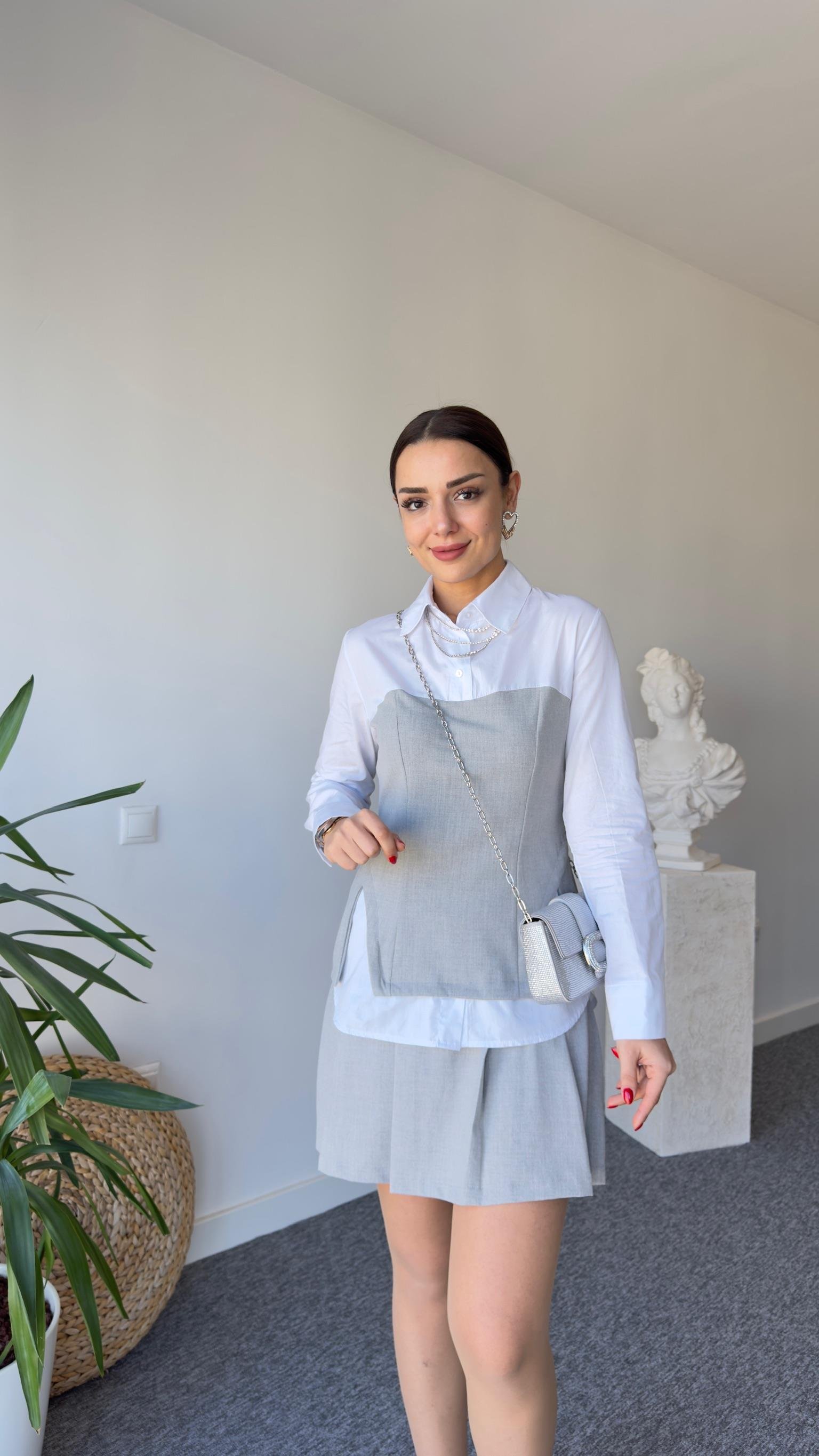 Lepi Gri Büstiyerli Gömlek