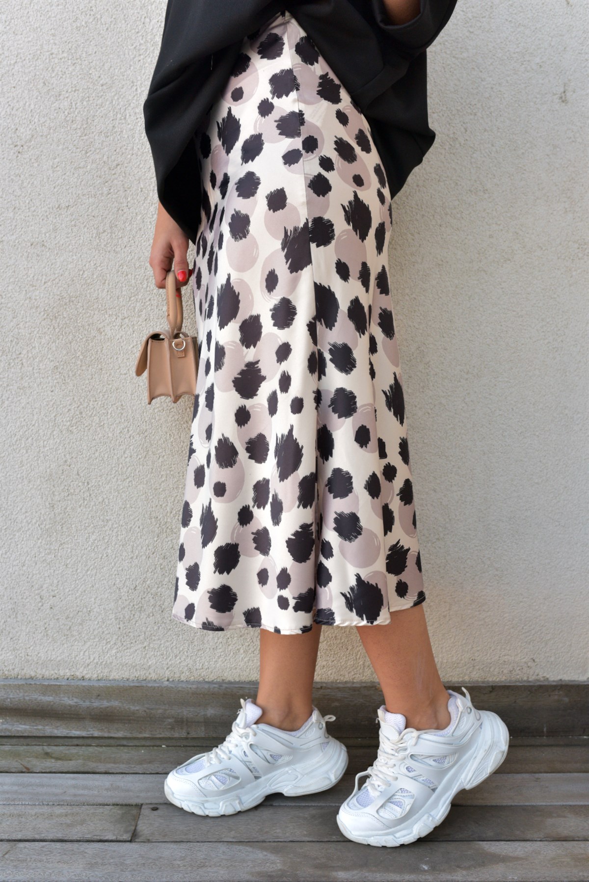 Leopar Desenli Saten Etek