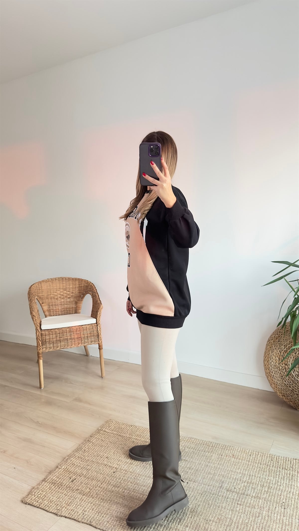 Çift Renk Baskılı Siyah Sweat	