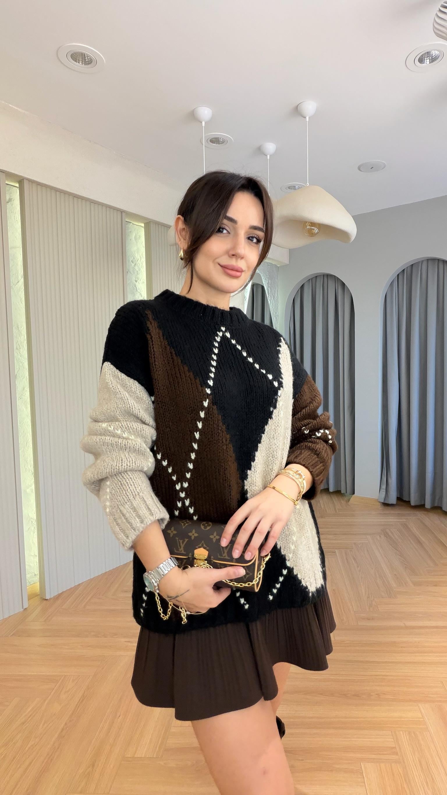 Siyah Marno Zra Model Baklava Desen Kazak