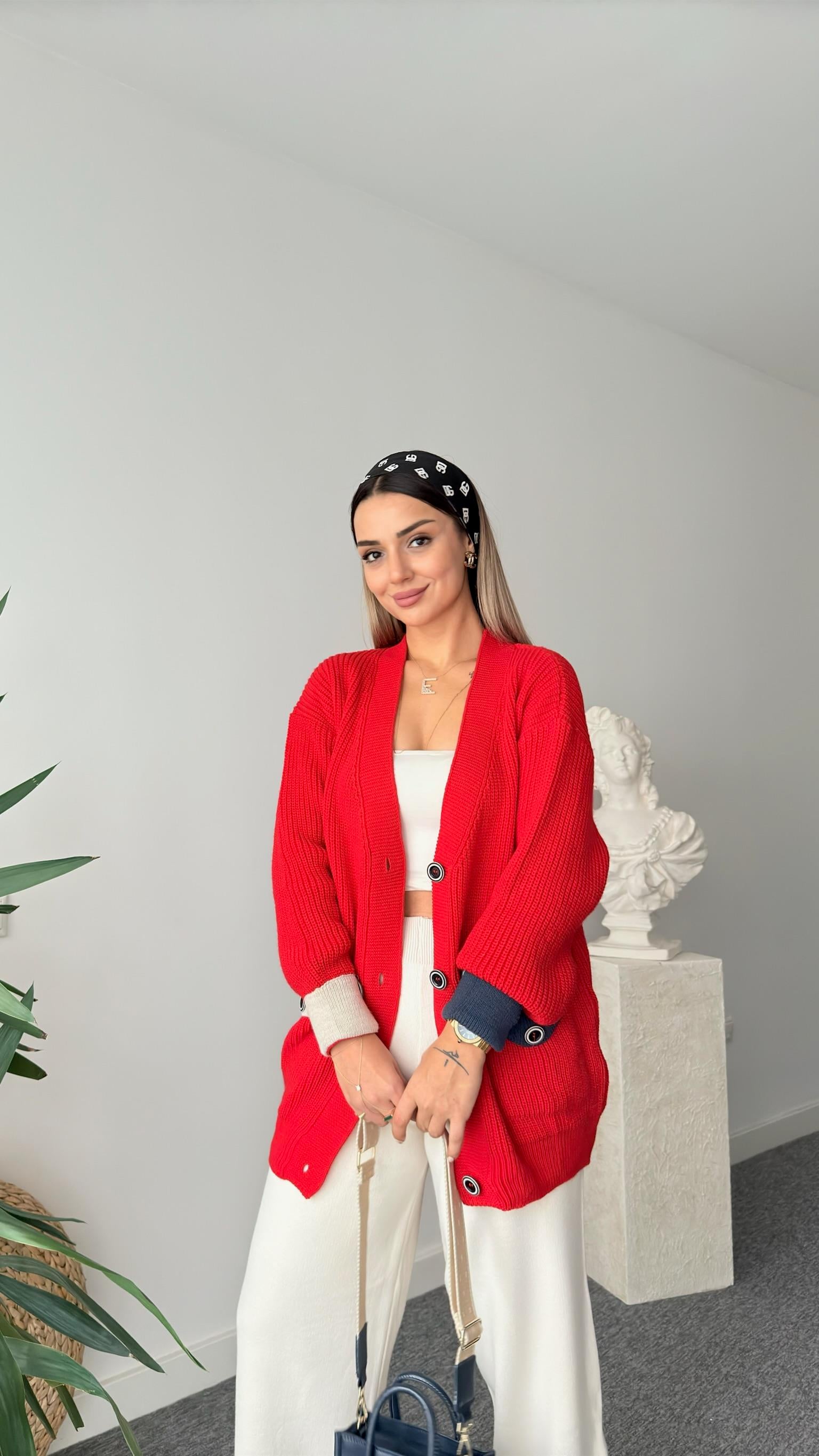 Plein Cepleri Renkli Kırmızı Hırka 