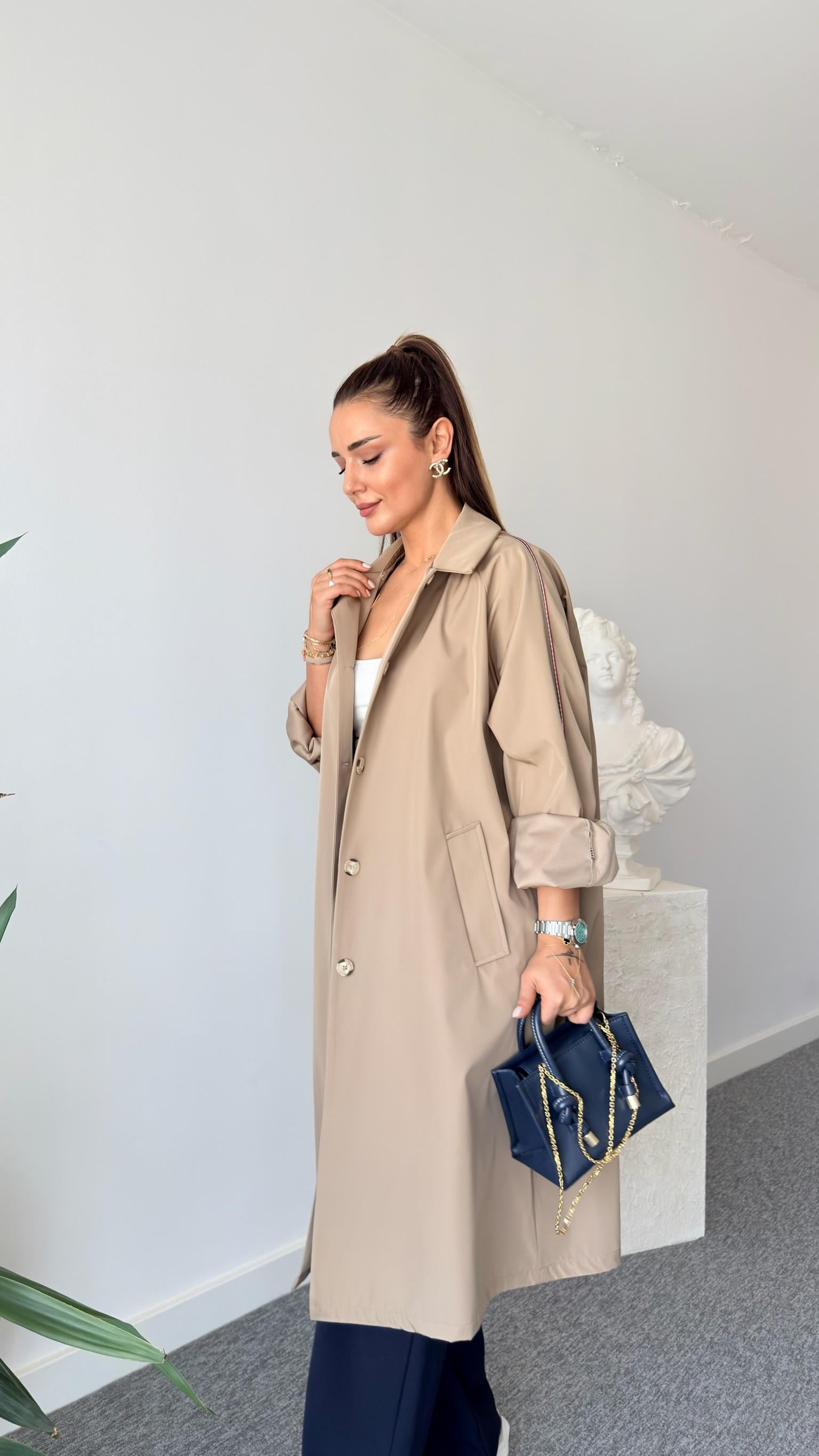 Boje Kapüşonlu Oversize Trençkot