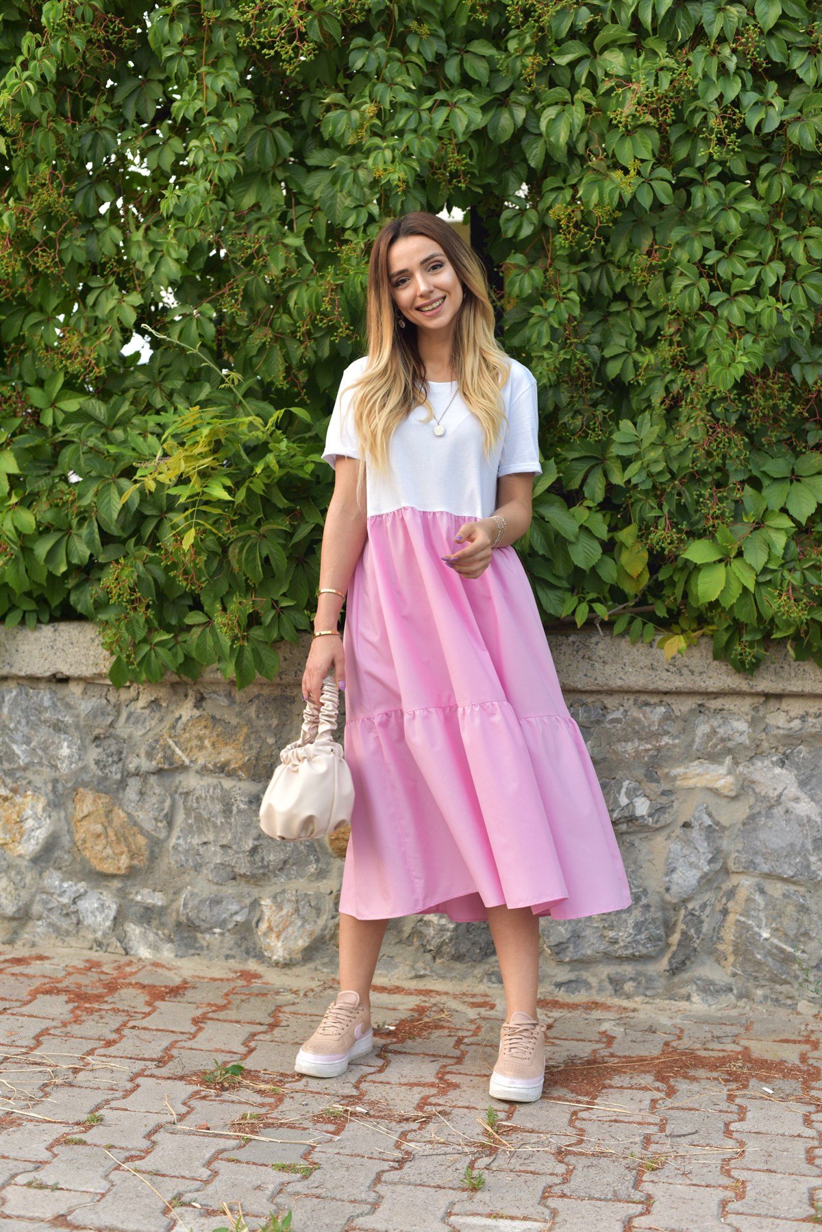 Şeker Pembe Poplin Elbise