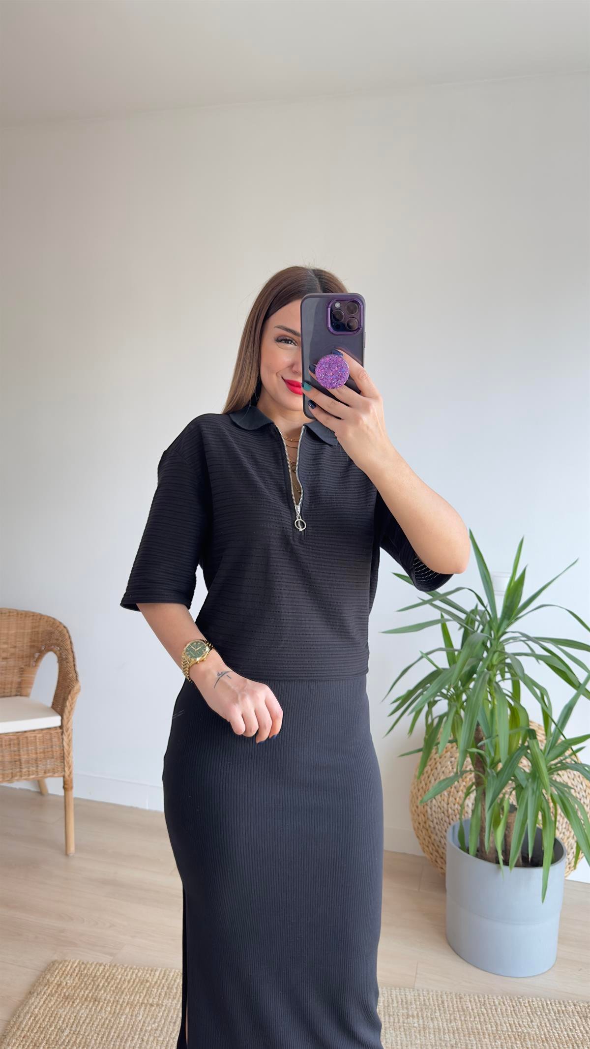 Polo Yaka Siyah Kısa Kol Triko