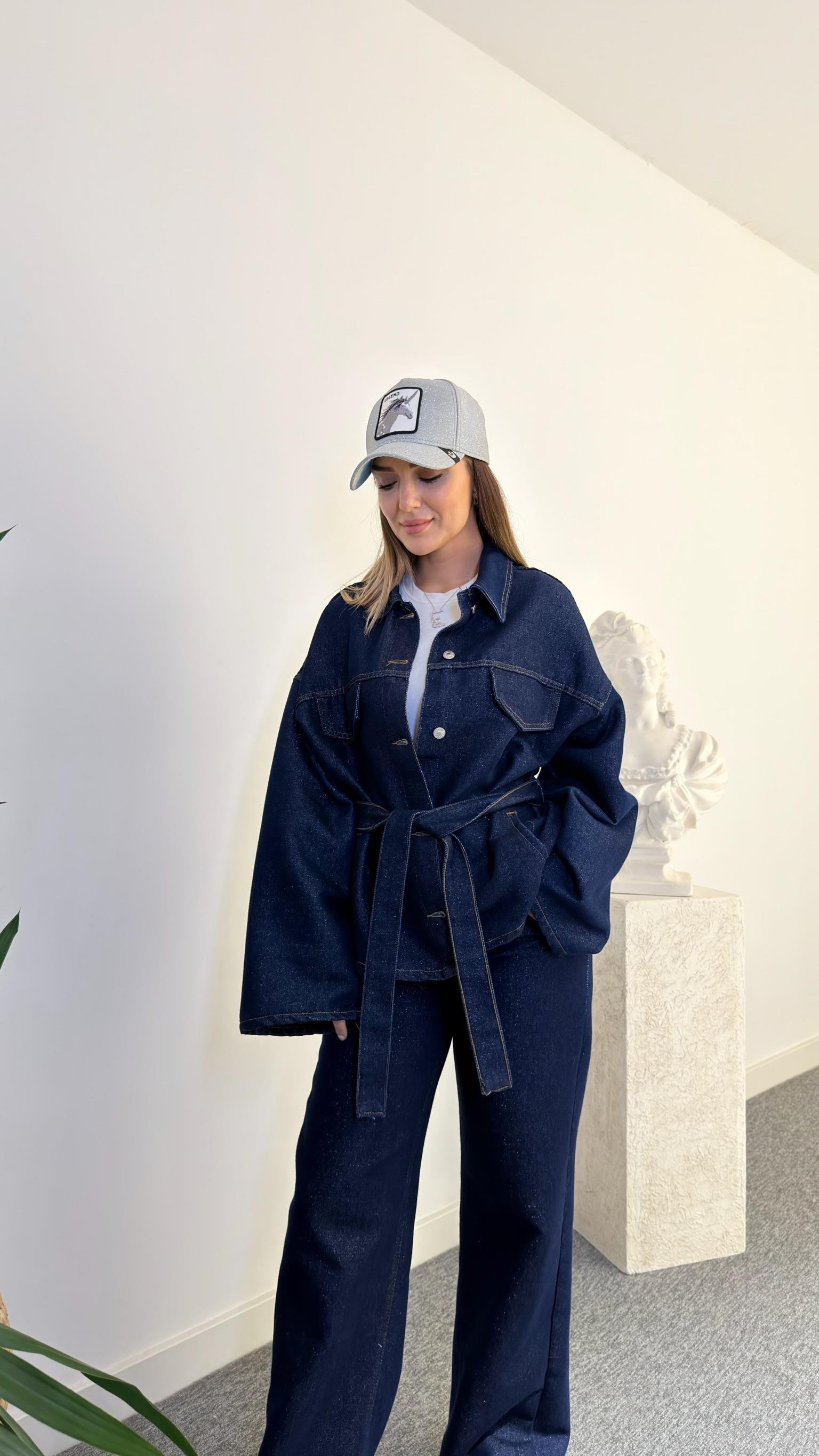 Simli Flotalı Lacivert Jean Takım