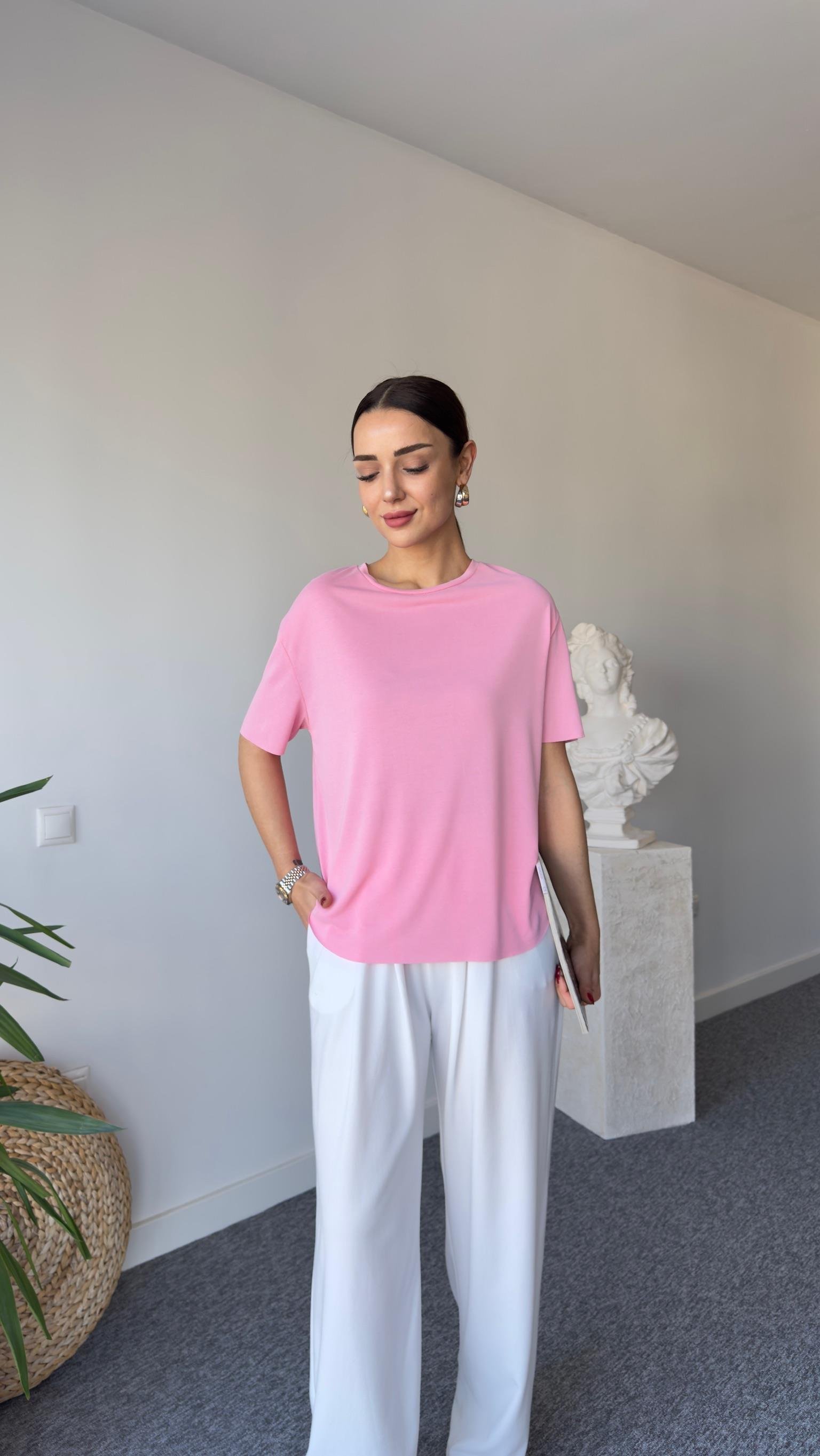 Pembe Oys Lazer Kesim Tshirt