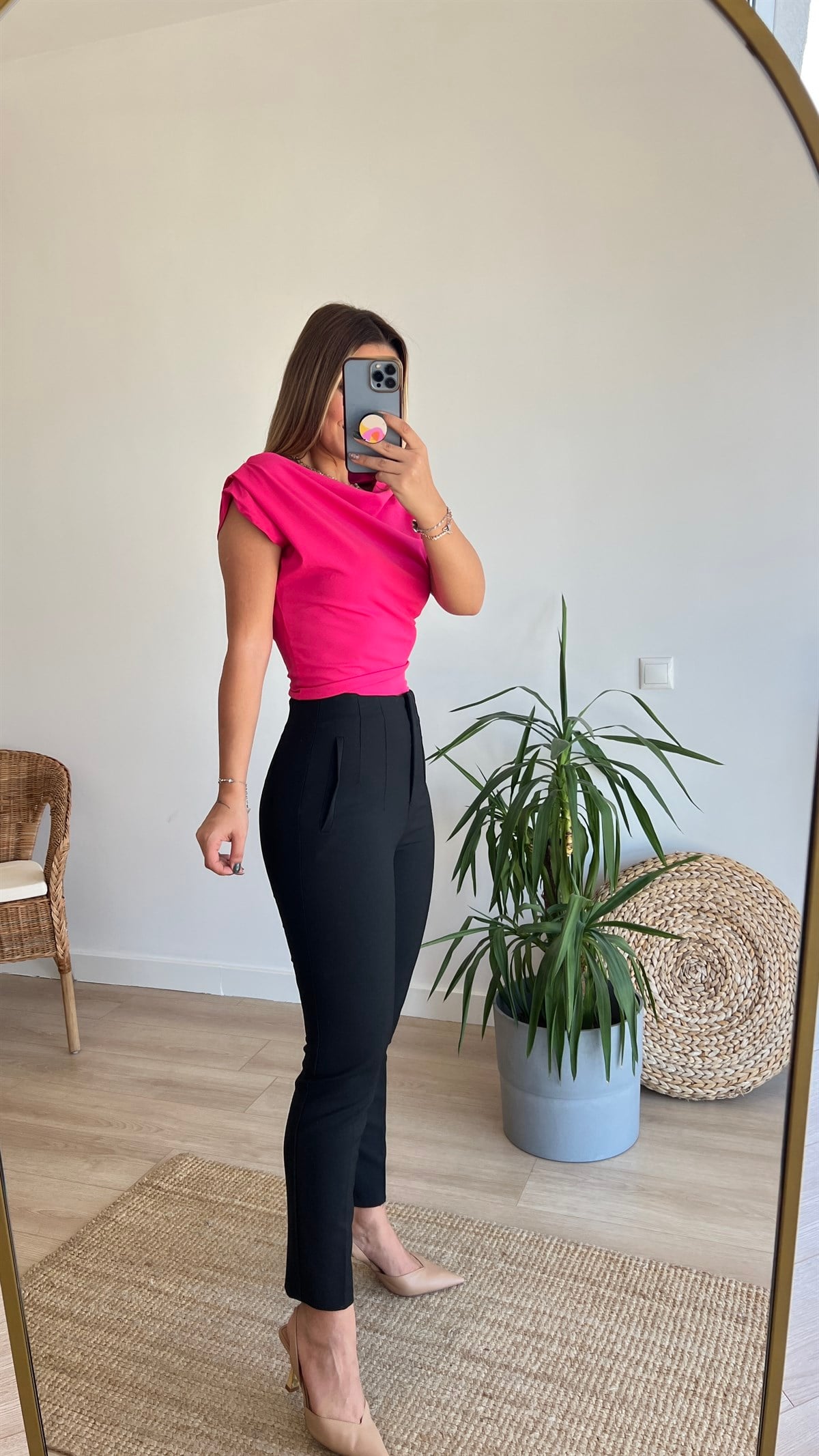 Yanı Fermuarlı Pembe Bluz 