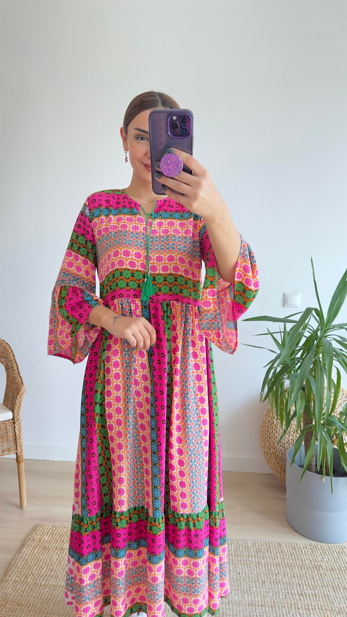 Pembe Renkli Mng Orj Marka Viskon Elbise 
