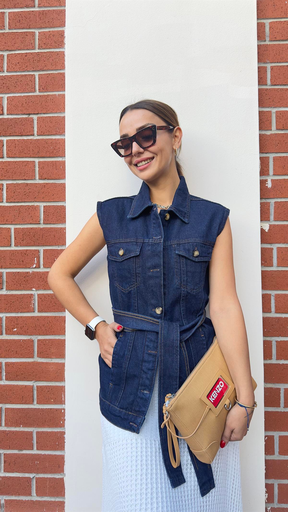 Massi Model Kuşaklı Jean Yelek
