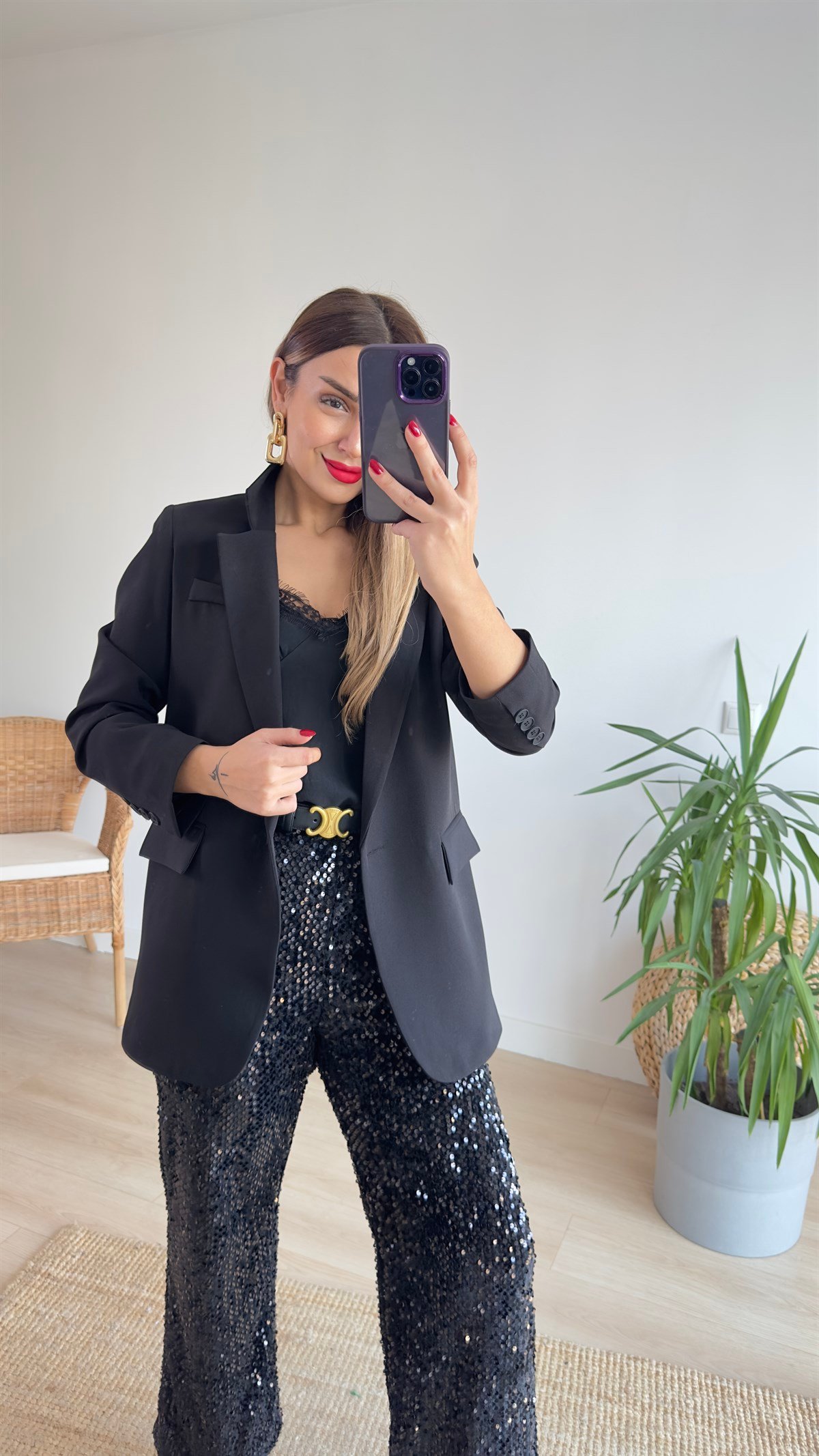 Siyah Tek Düğme Blazer Ceket 