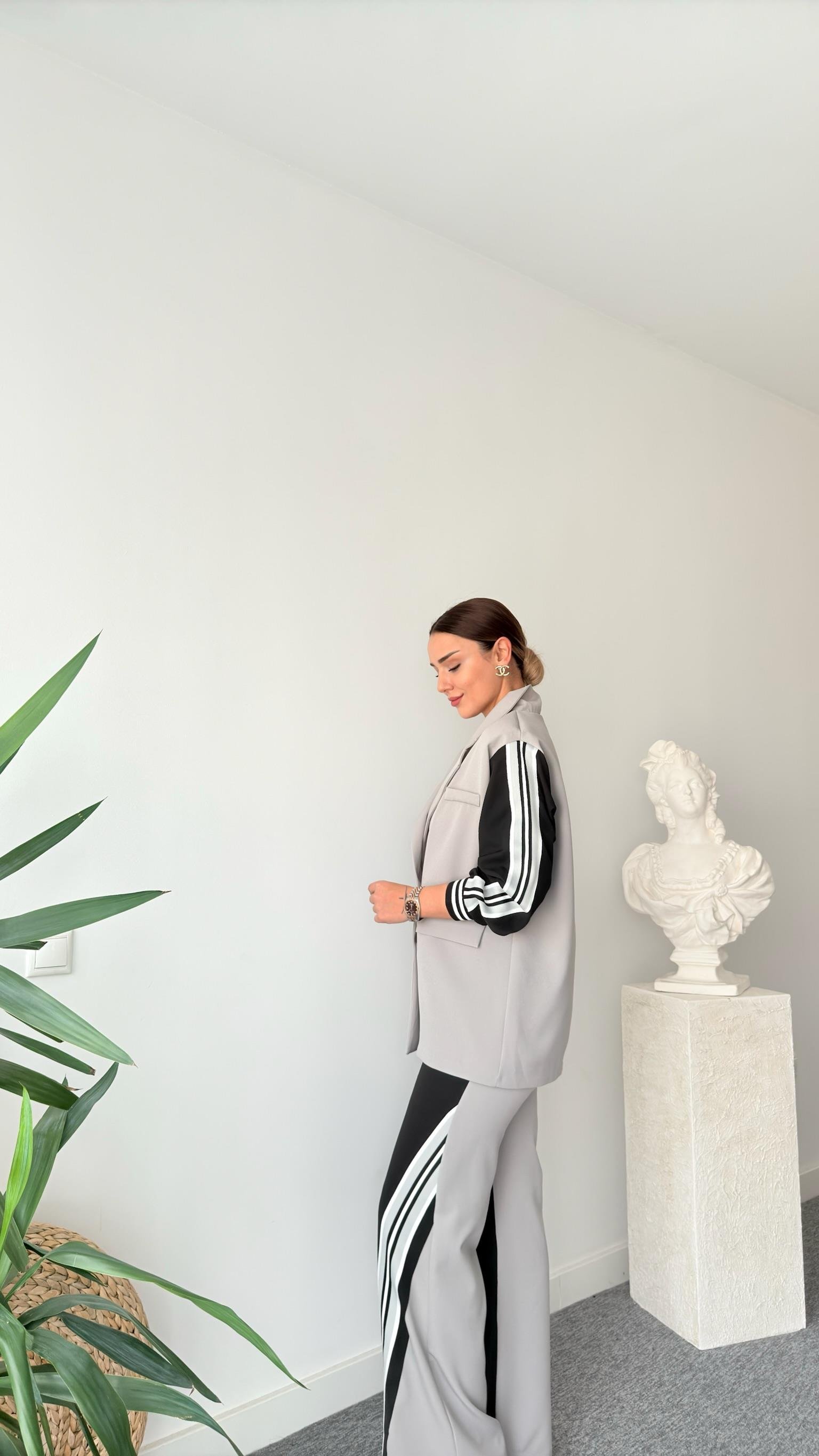 Şeritli Pantolon Blazer Ceket Takım