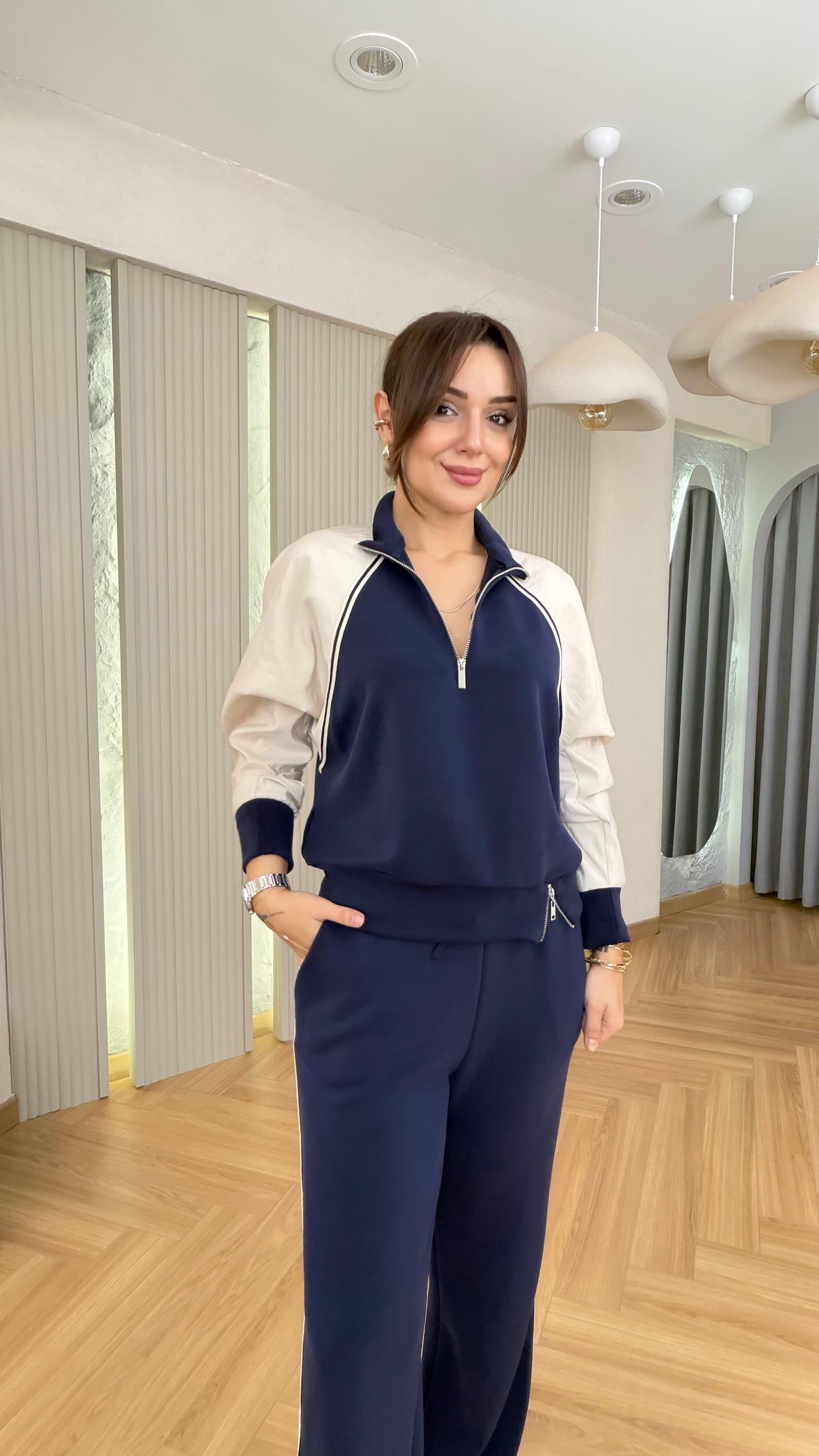Lacivert Nelia Paraşüt Detaylı Modal Takım