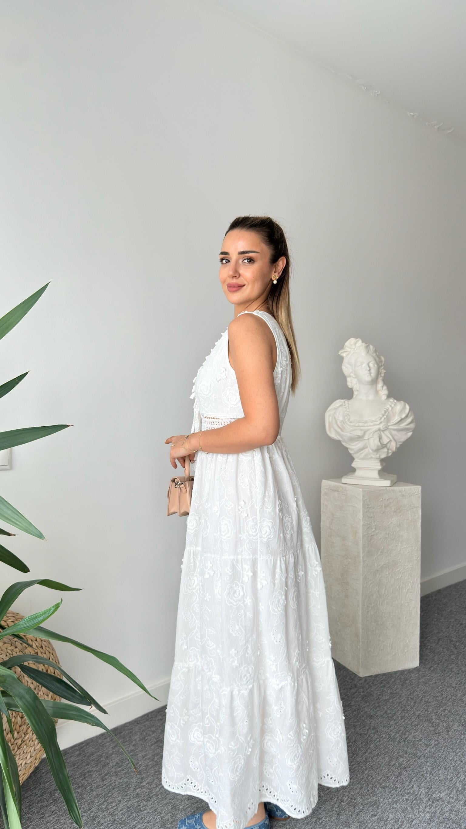 Pigot Astarlı Premium Beyaz Fisto Elbise 