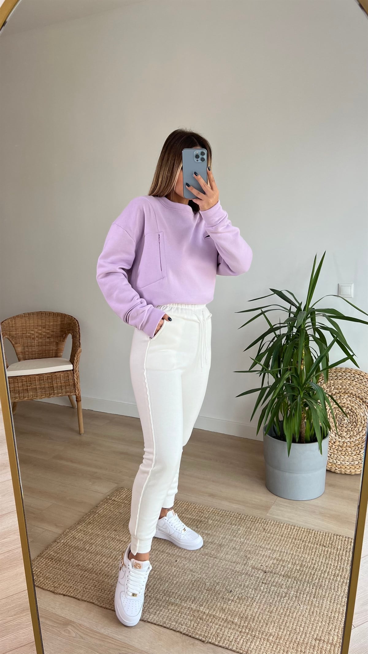 Kol Pencere Detaylı Şardonlu Lila Sweat
