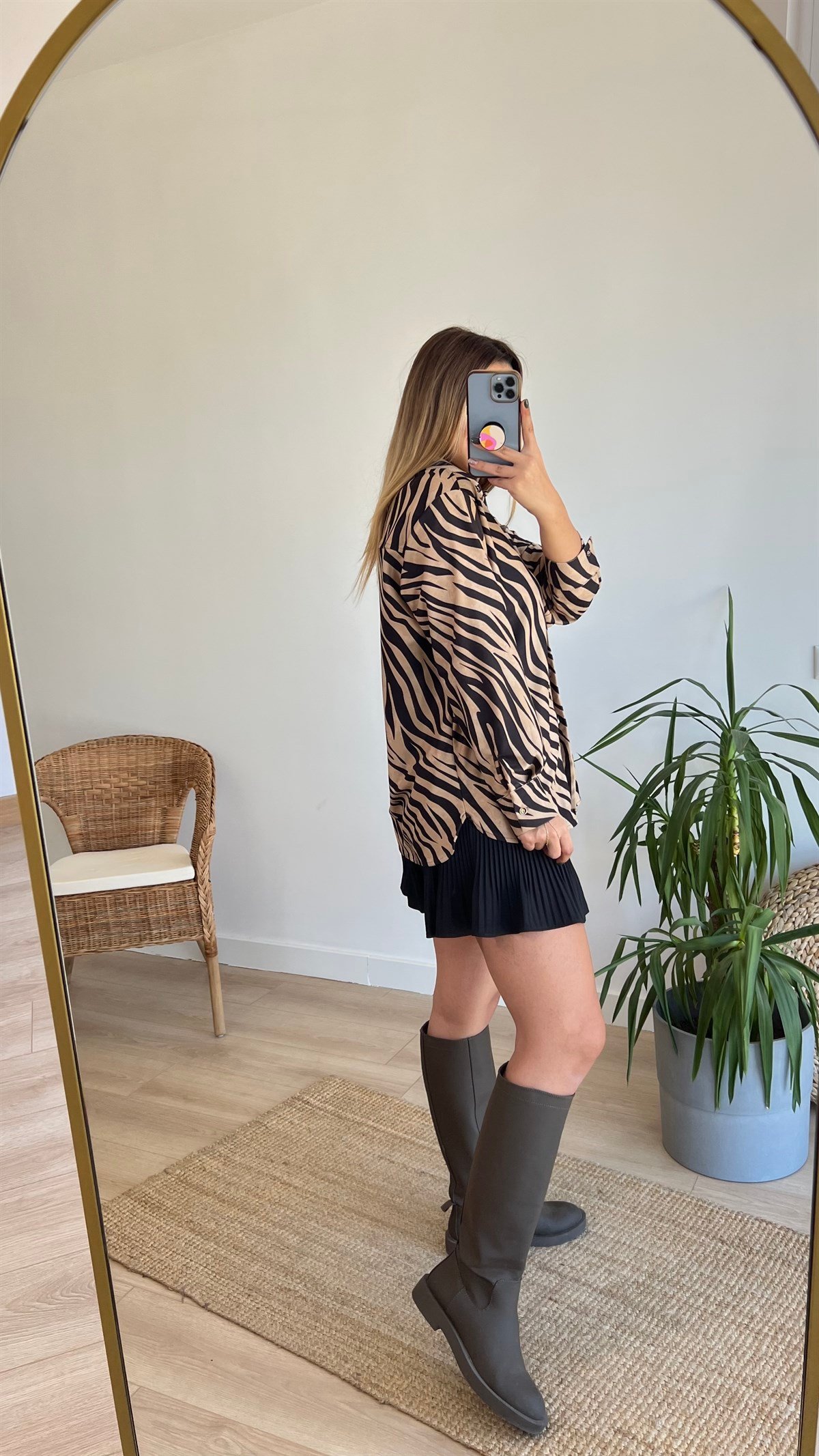 Zebra Desen Süet Gömlek