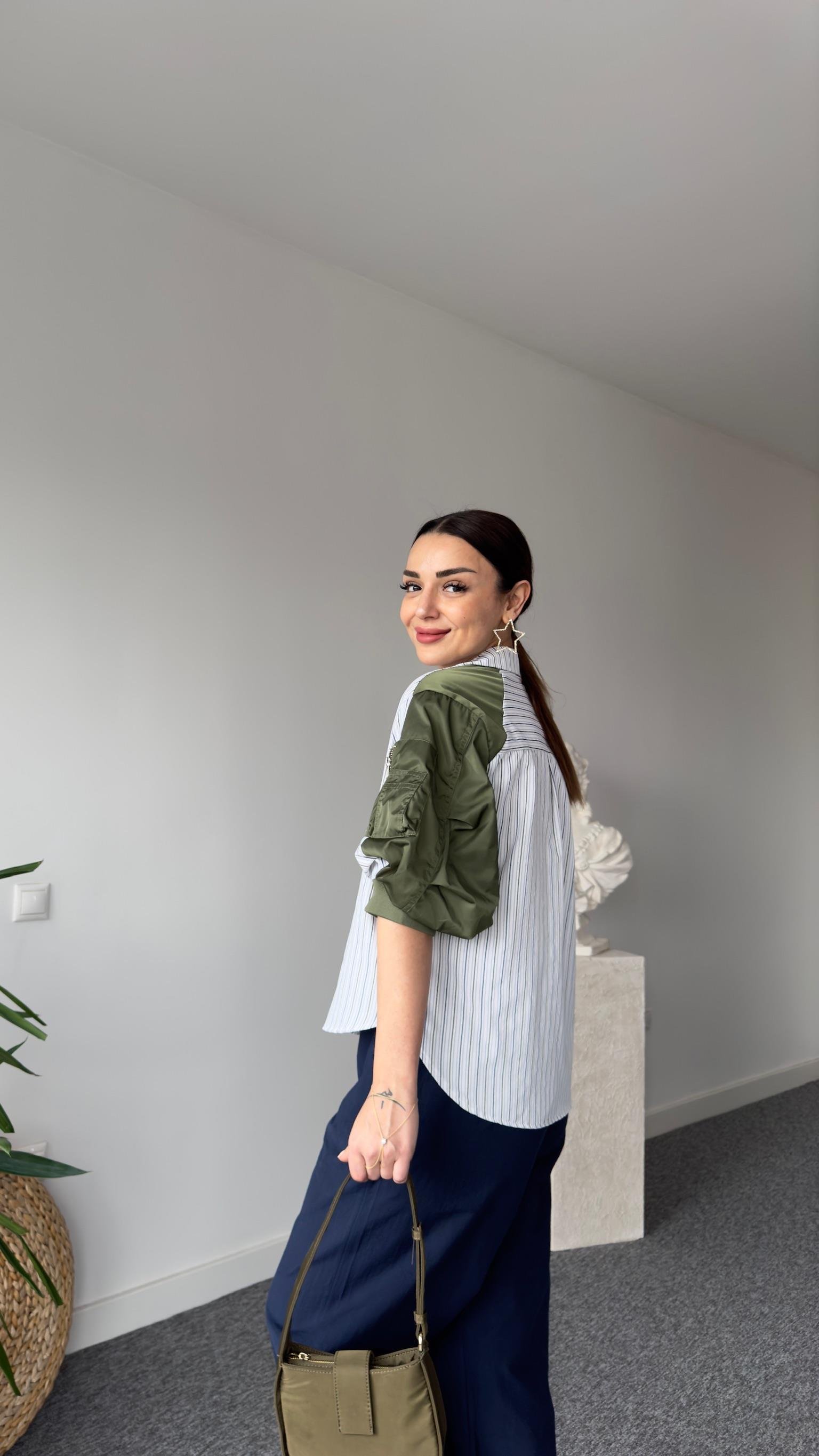 Kollar Yeşil Paraşüt Detay Tasarım Gömlek
