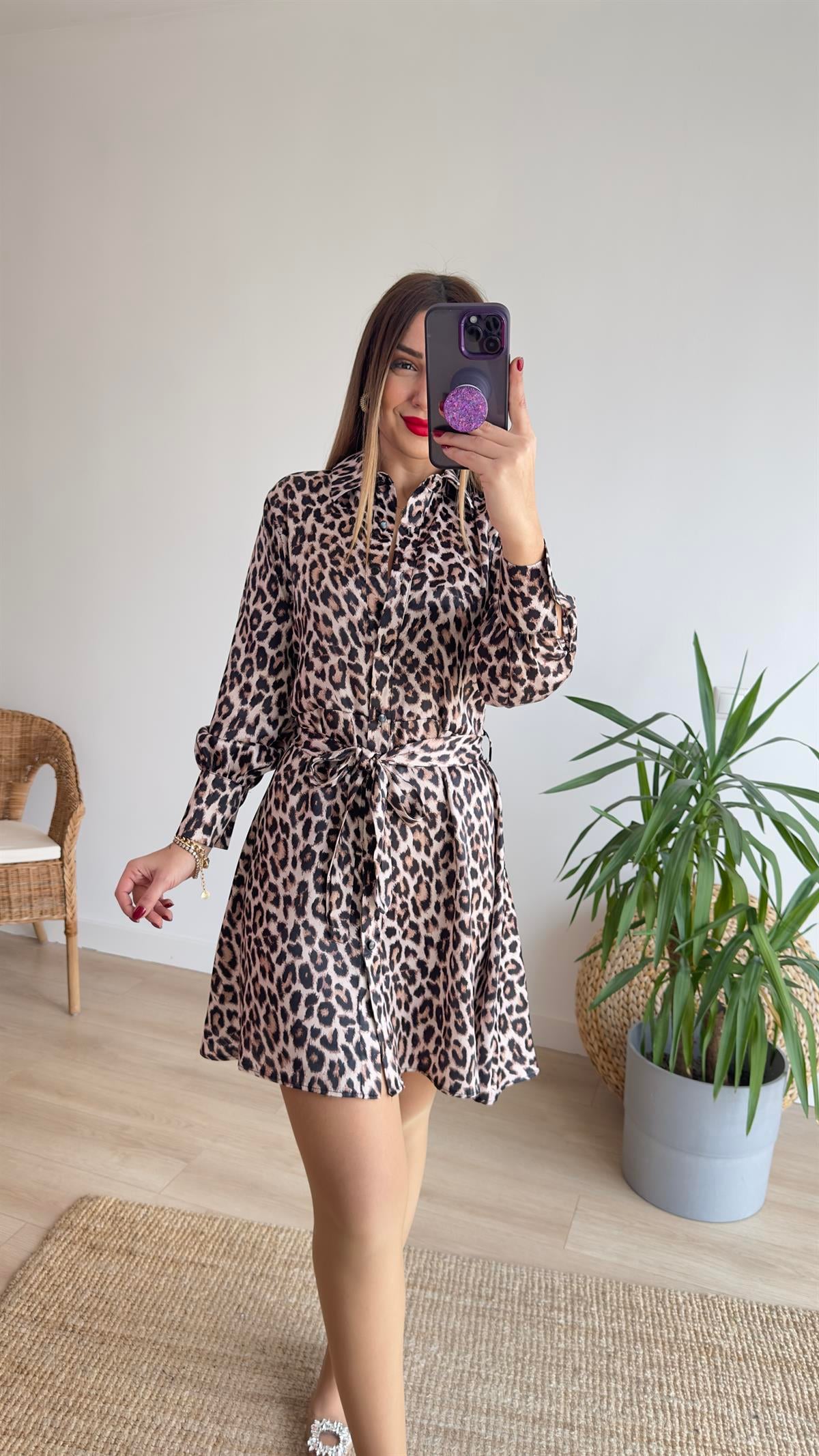Orj Marka Kuşaklı Leopar Elbise