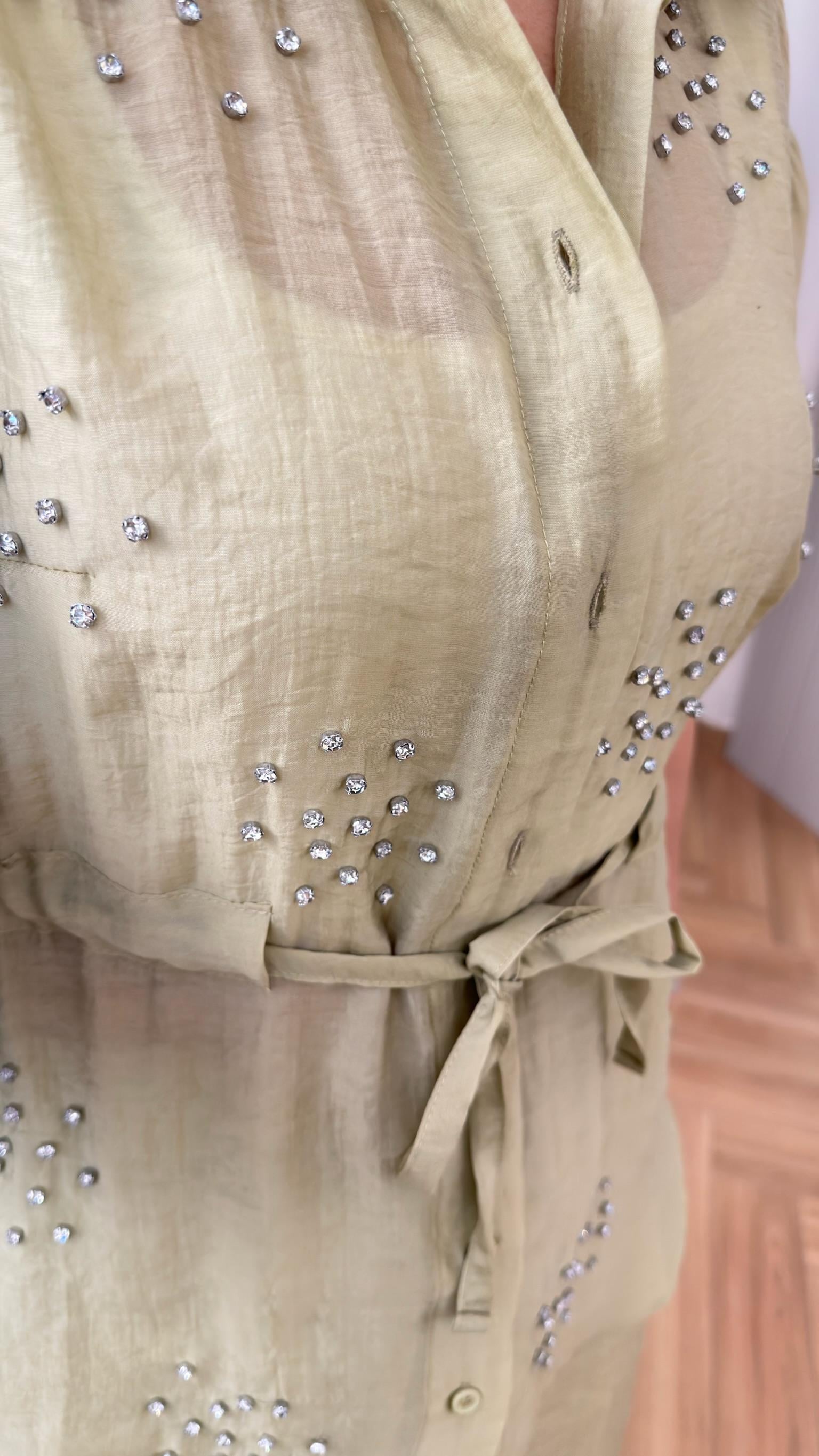 Yeşil Sasha Taşlı Gömlek Etek Takım