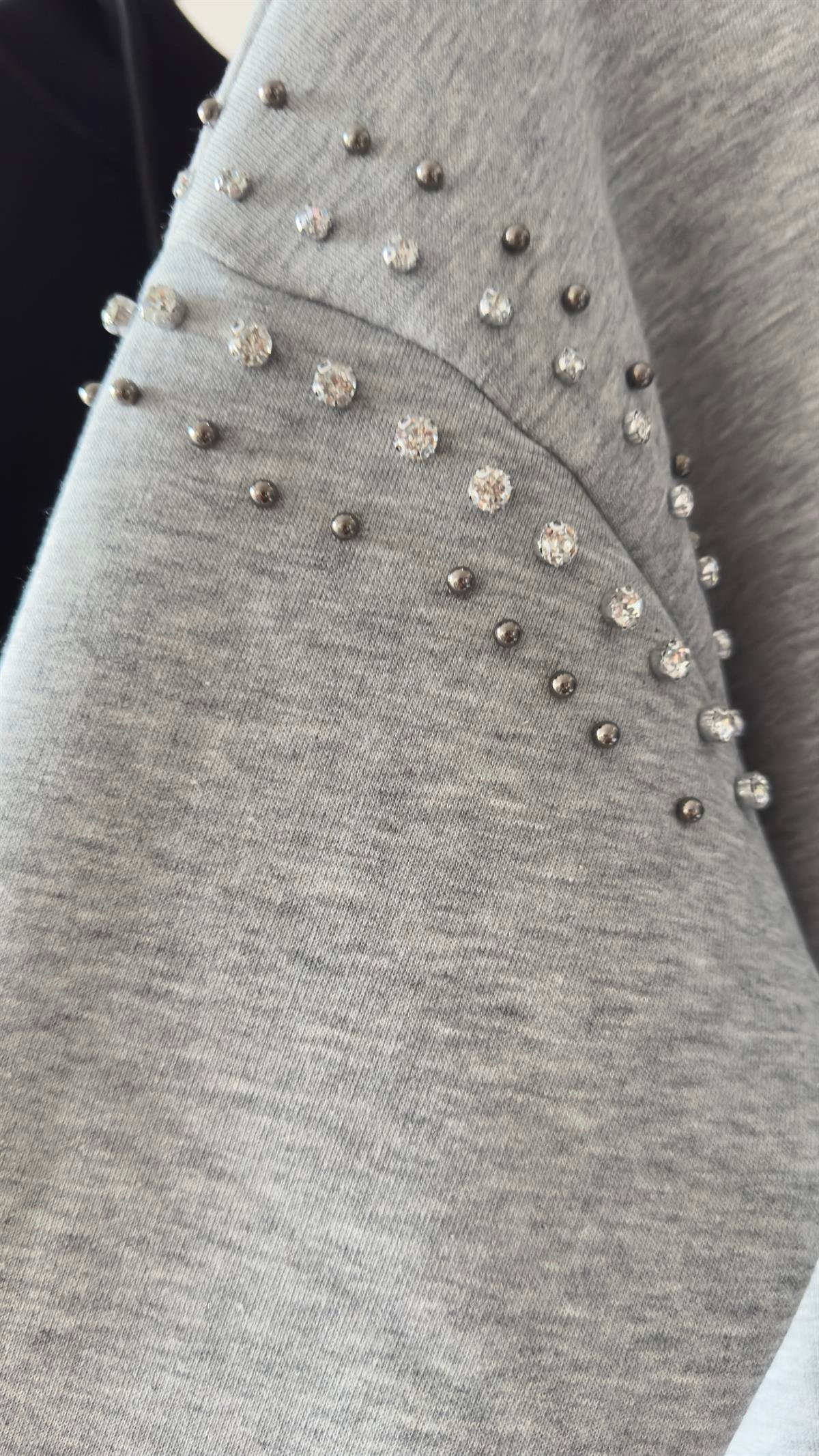 Orj Model Kolları Taşlı Gri Sweat