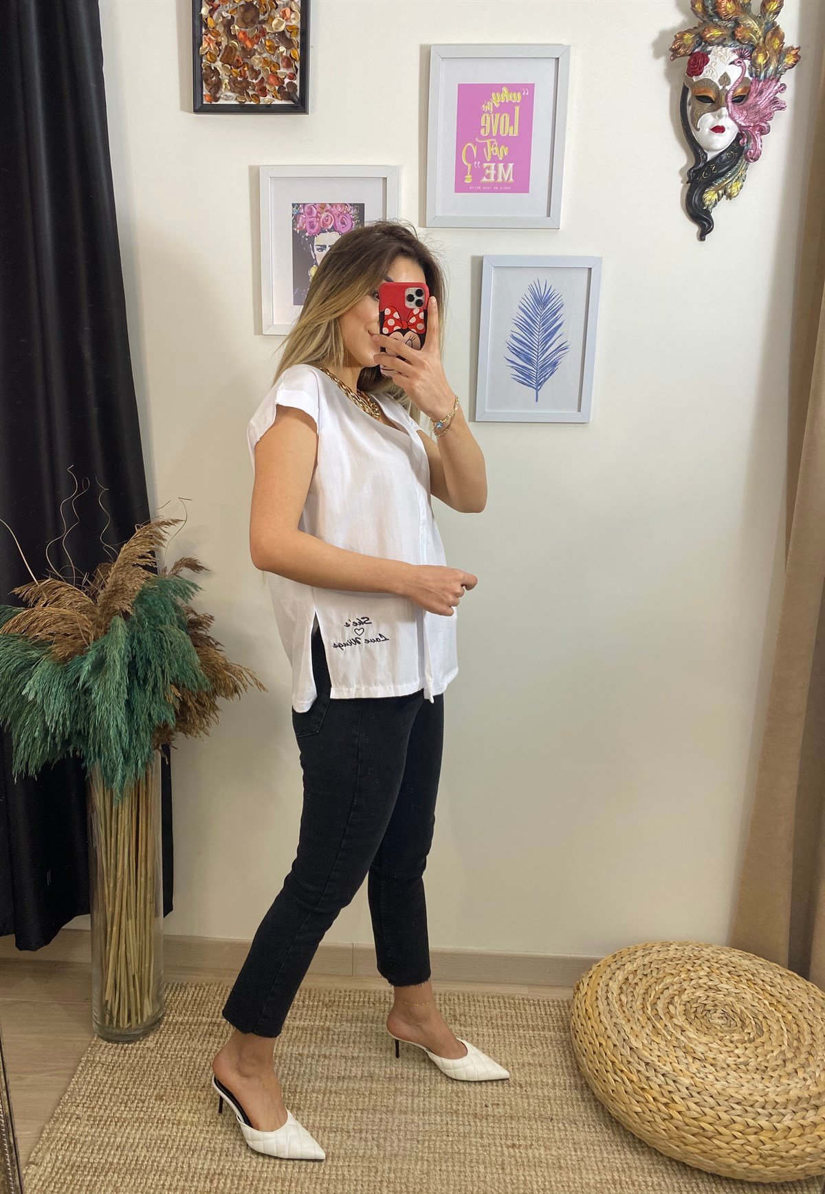 Yaprak Desen Yırtmaçlı Tshirt