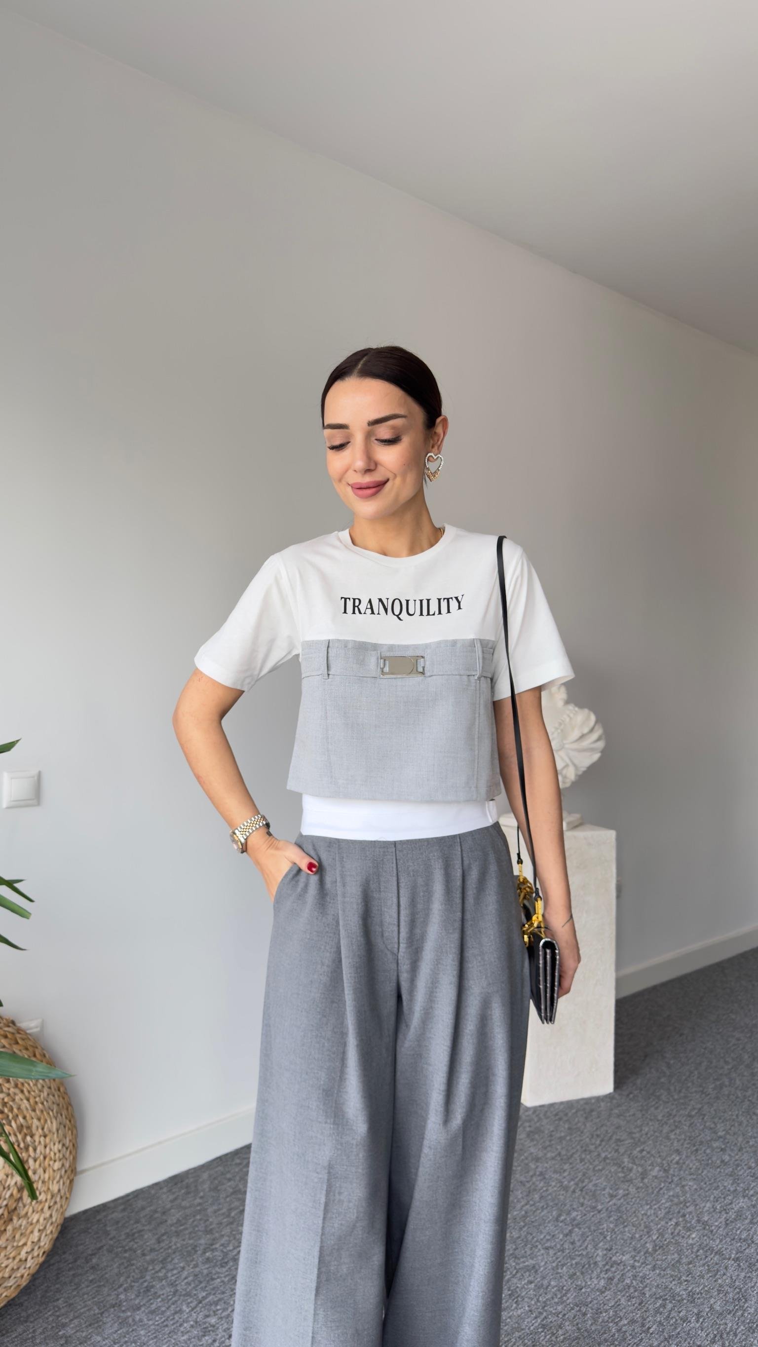 Tranquılıty Baskı Gri Tshirt