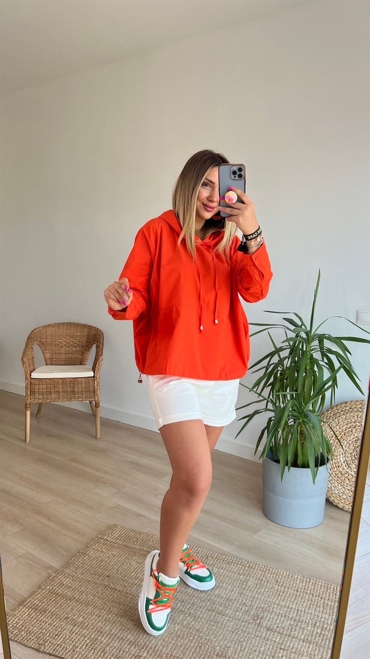 Poplin Turuncu Kapüşonlu Sweatshirt