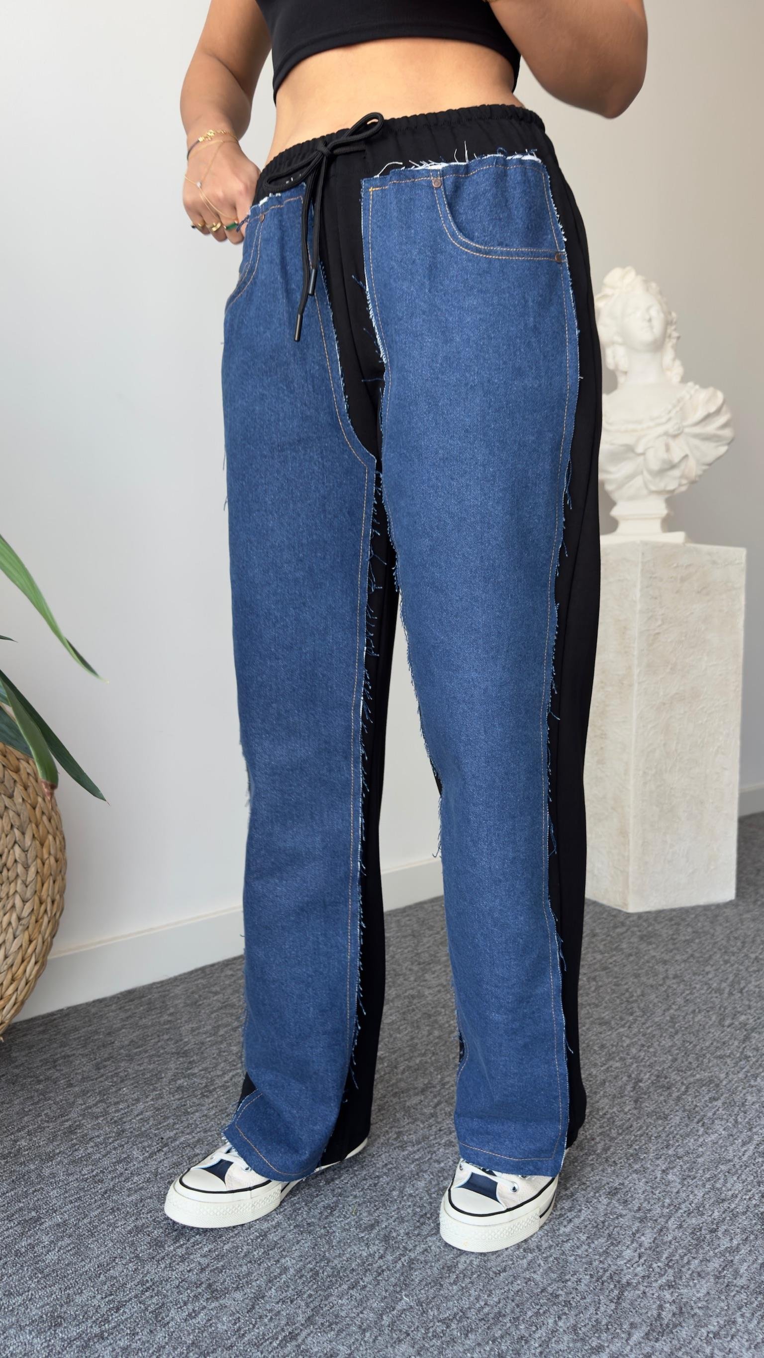 Önü Kot Arkası Penye Detaylı Pantolon