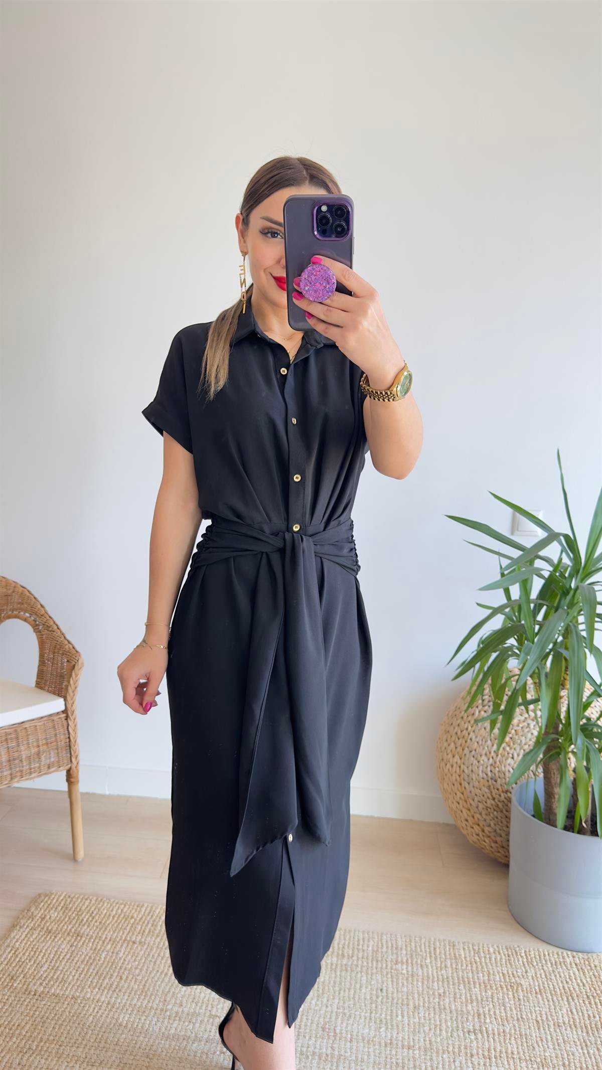 Agron Zra Model Kuşaklı Siyah Elbise