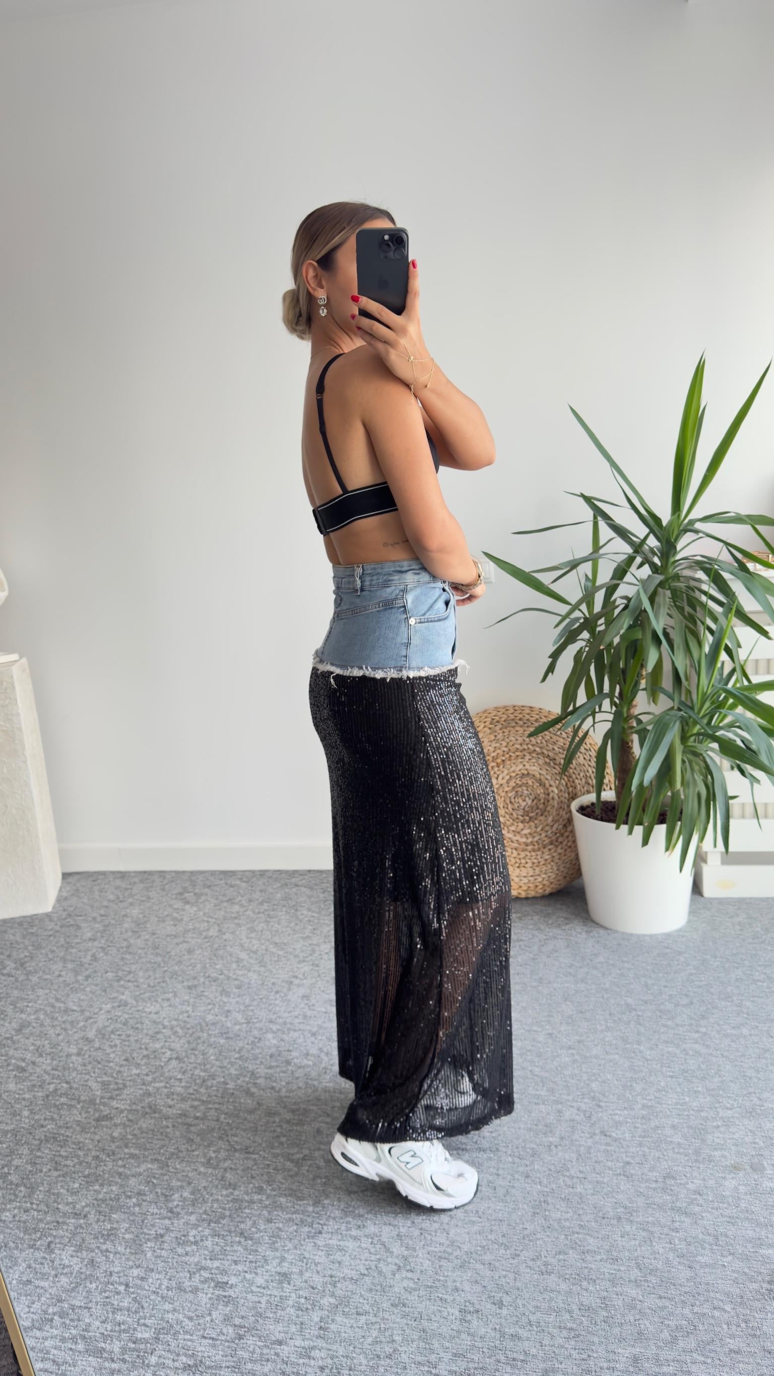 Kot Garnili Payetli Uzun Etek