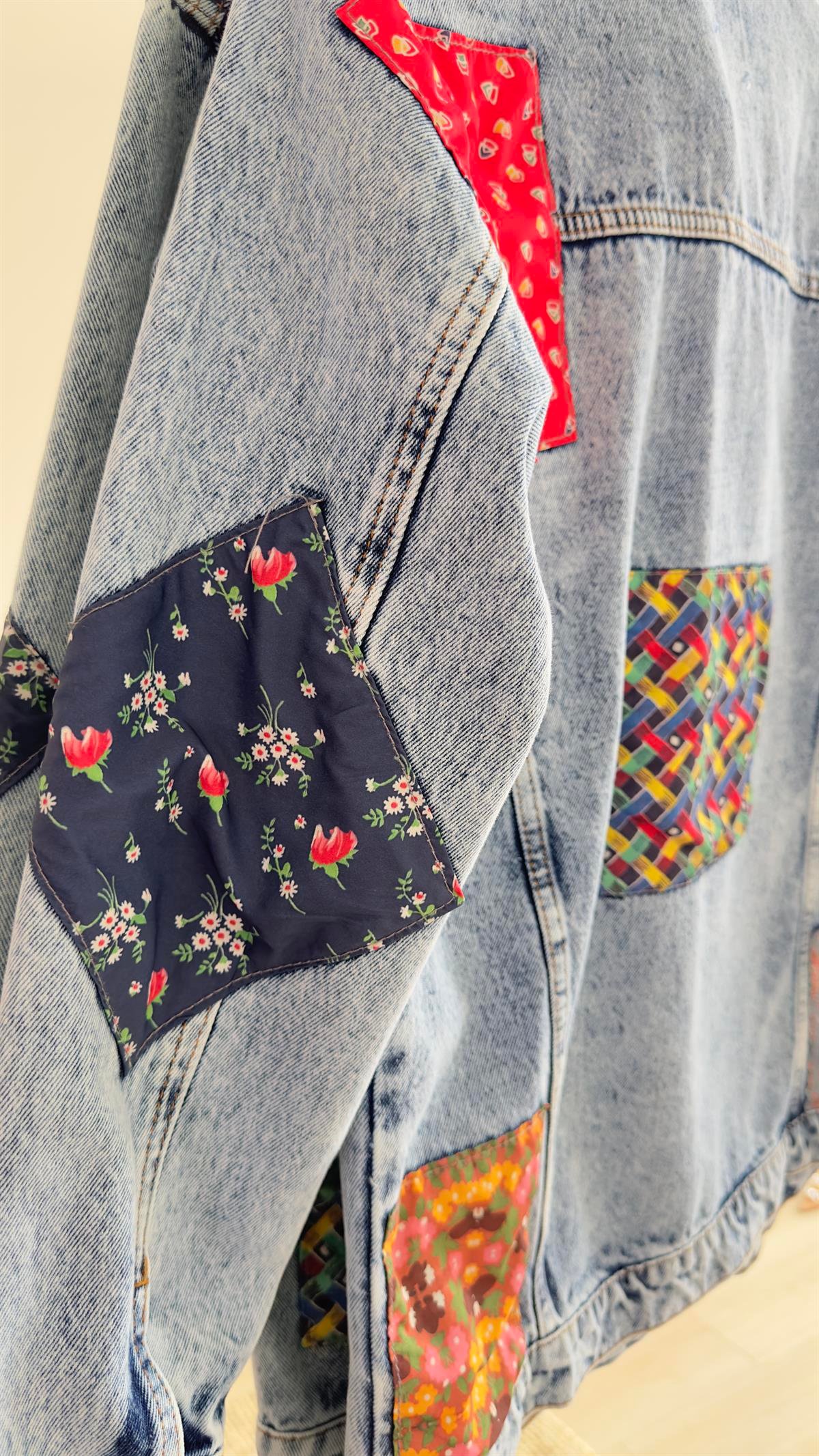 Patchwork Tasarım Kot Ceket